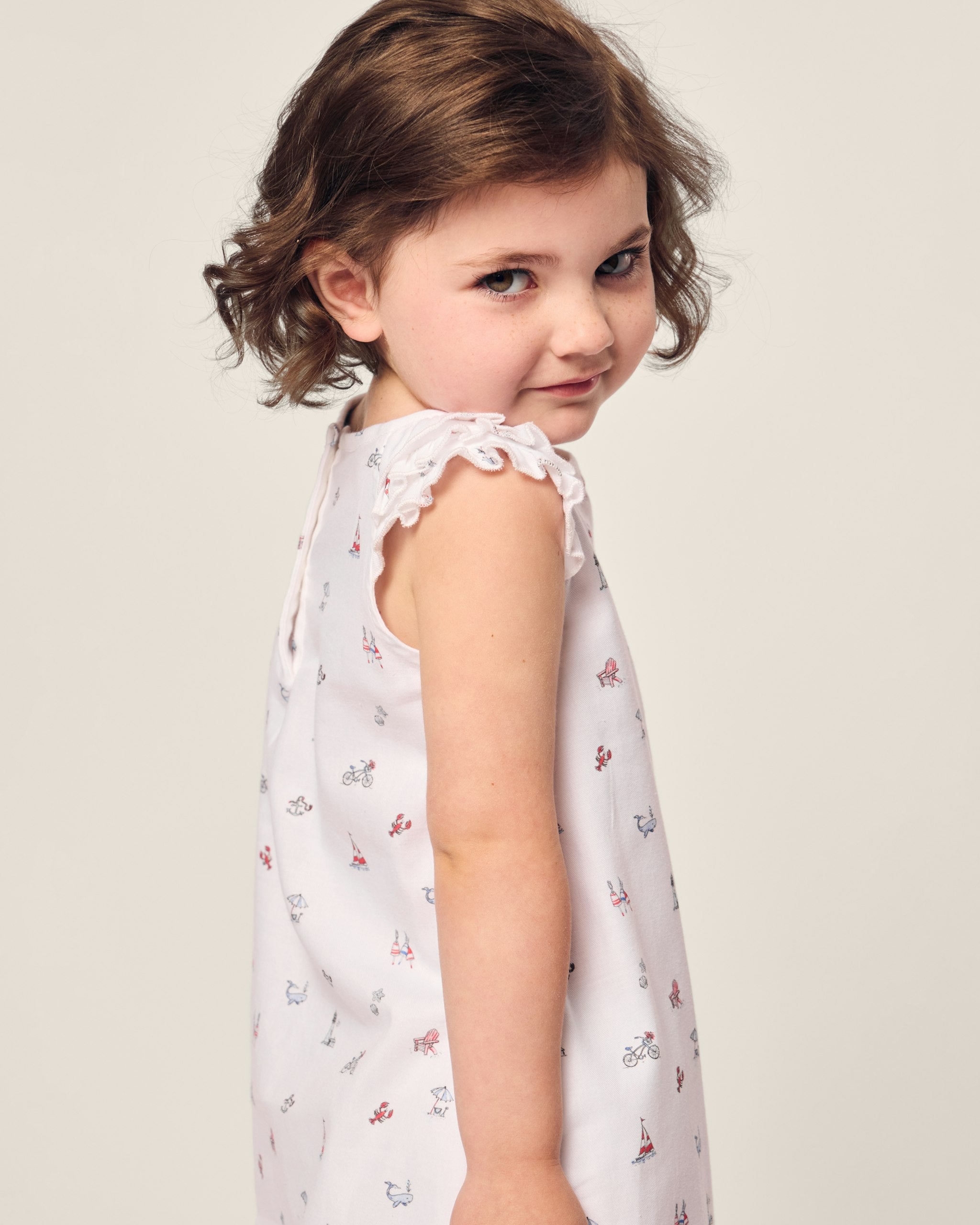 Girl's Twill Amelie Nightgown in Buzzing Bees in Coastal Charms#Color_Coastal Charms