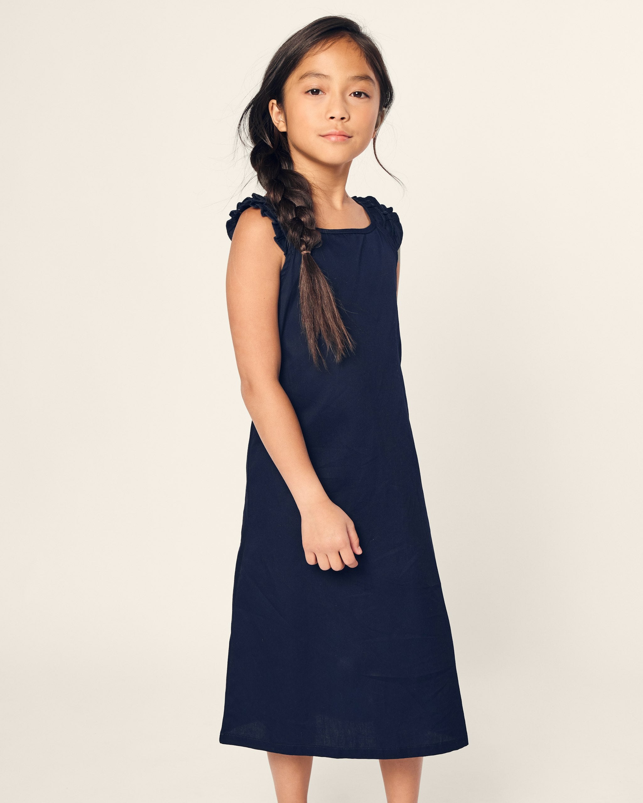 Girl's Twill Amelie Nightgown in Buzzing Bees in Navy#Color_Navy