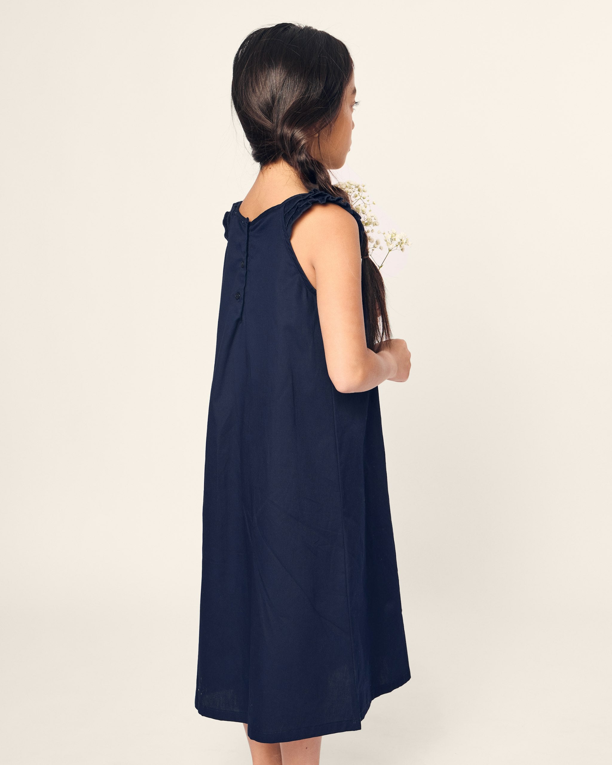 Girl's Twill Amelie Nightgown in Buzzing Bees in Navy#Color_Navy