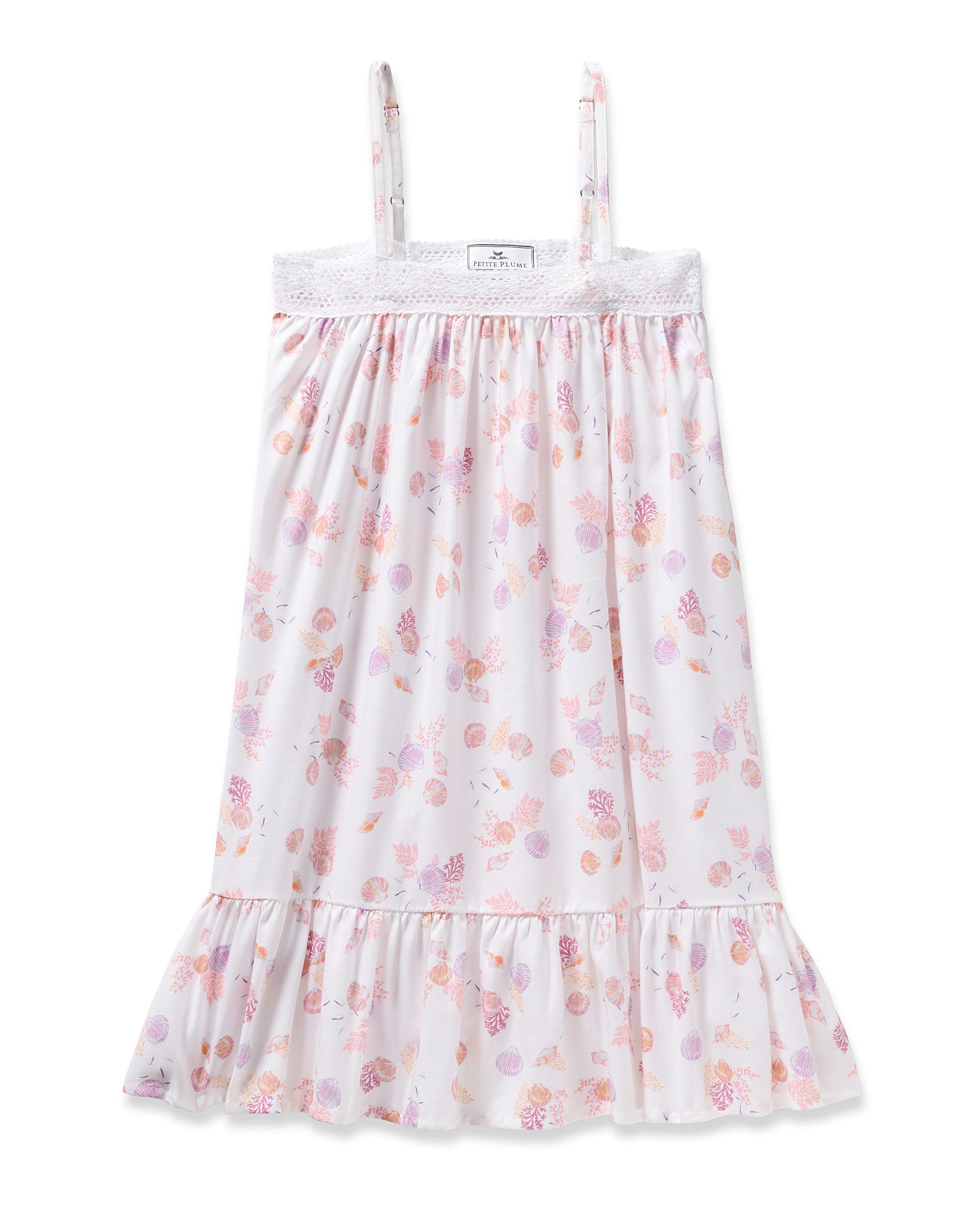 Girl's Twill Lily Nightgown in Flamingos in Seashell Splendor#Color_Seashell Splendor