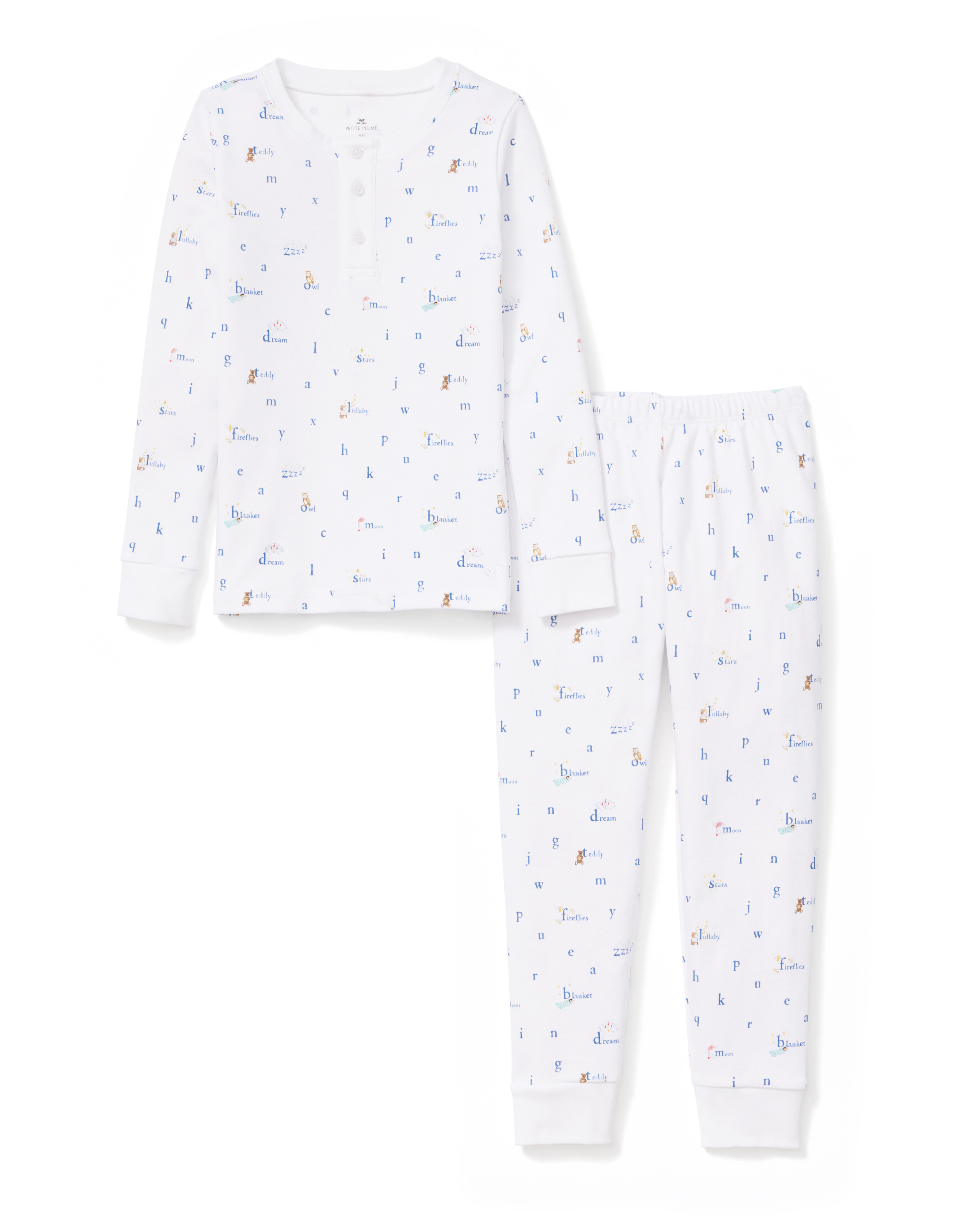 Kid's Pima Snug Fit Pajama Set in Letters and Lullabies