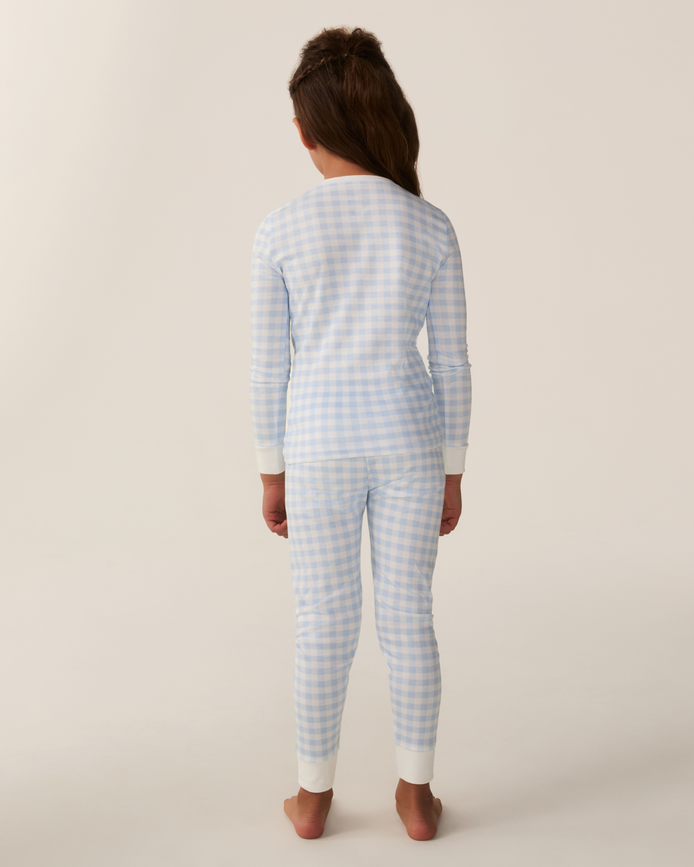 Kid's Pima Snug Fit Pajama Set in Light Blue Gingham