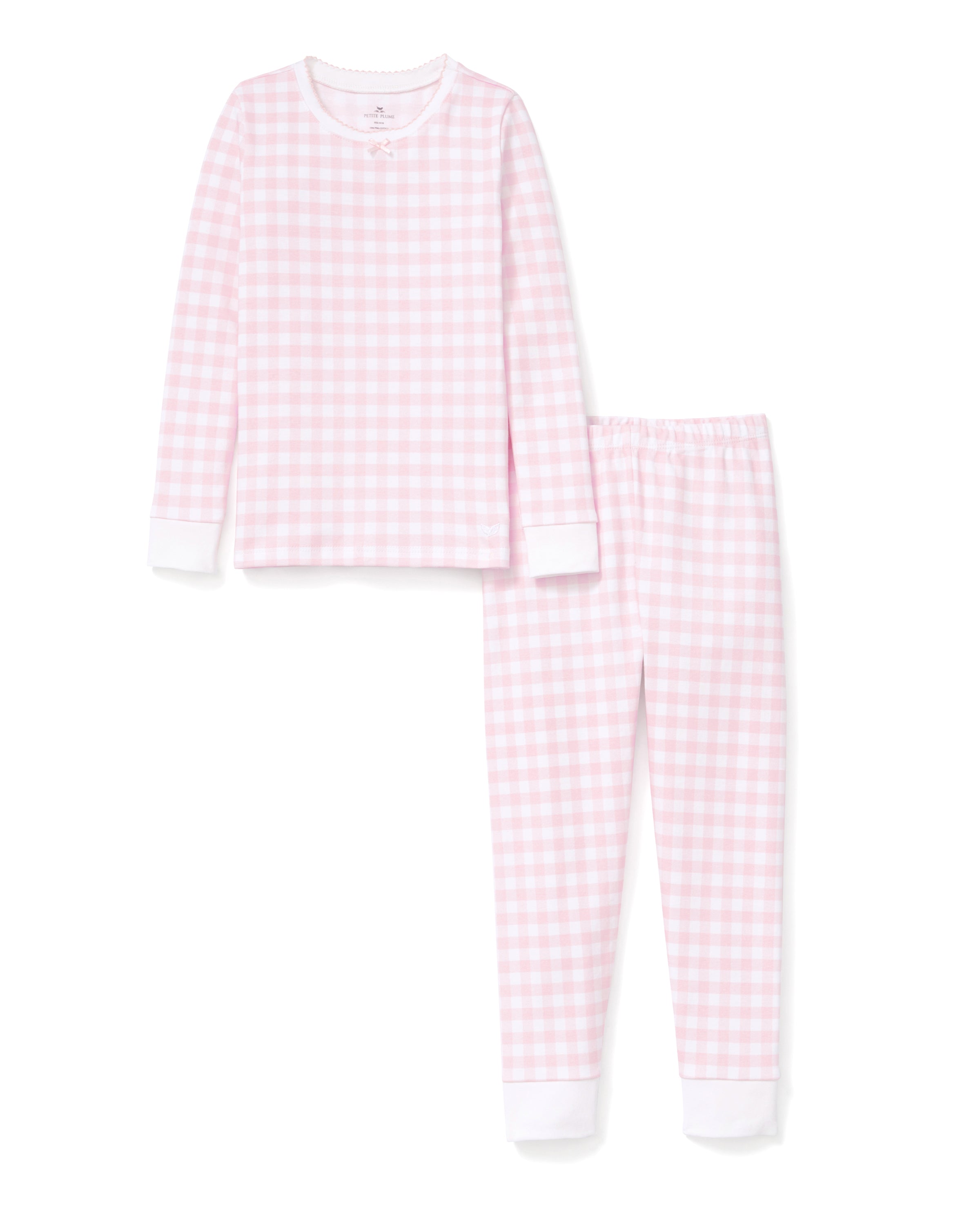 Kid's Pima Snug Fit Pajama Set in Pink Gingham