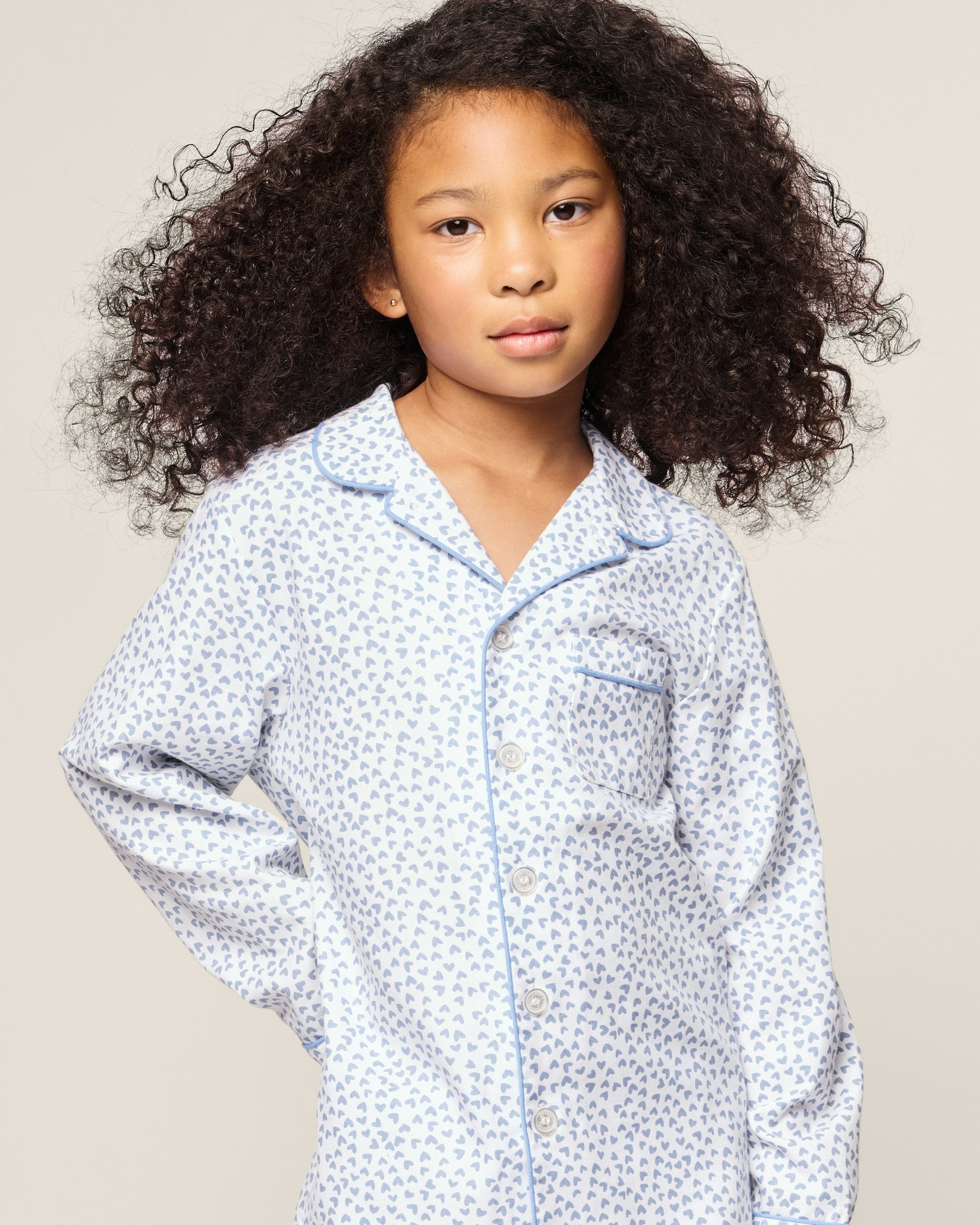 Kid's Twill Pajama Set in Sweethearts in Bluehearts#Color_Bluehearts