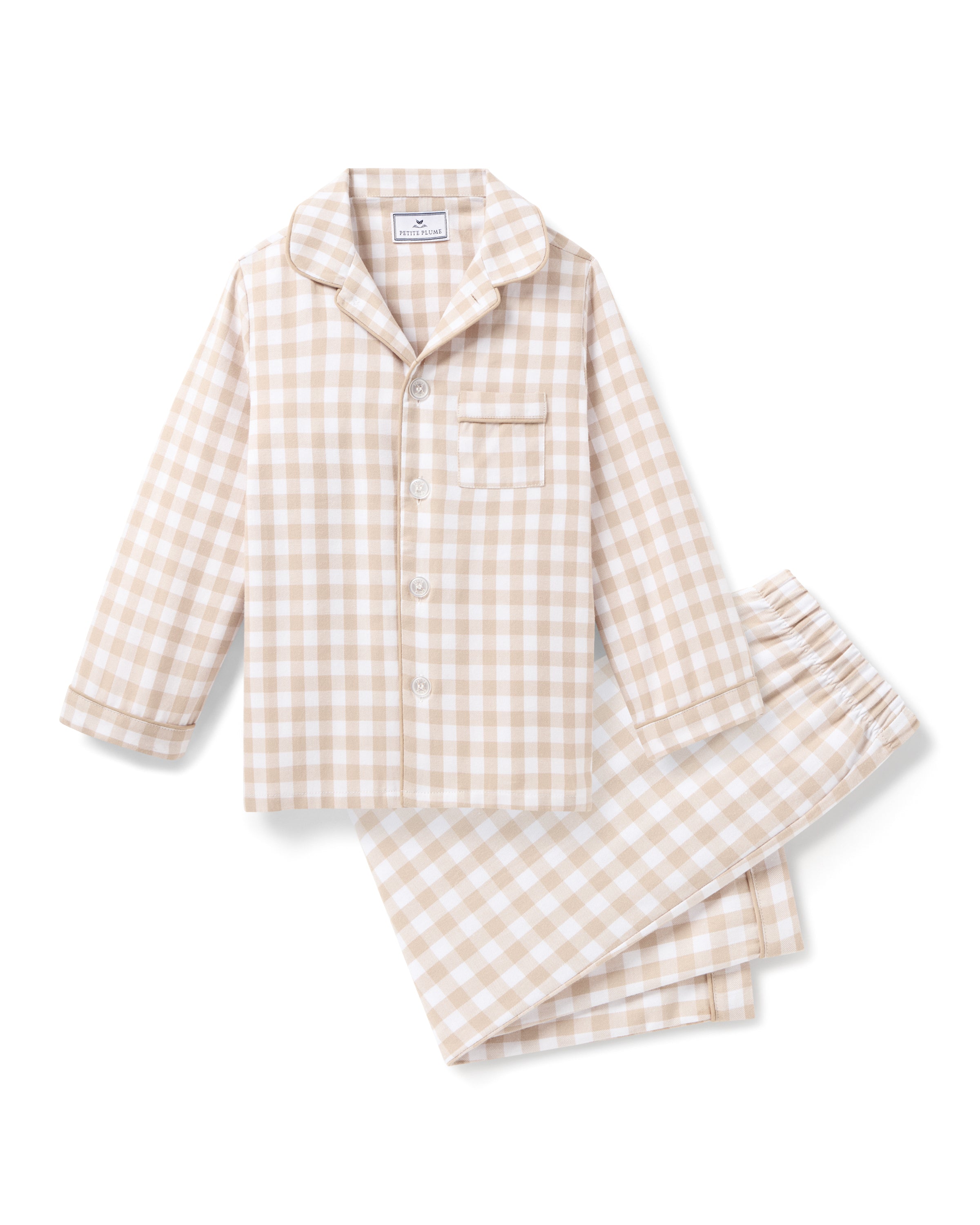 Kid's Twill Pajama Set in Camel Gingham