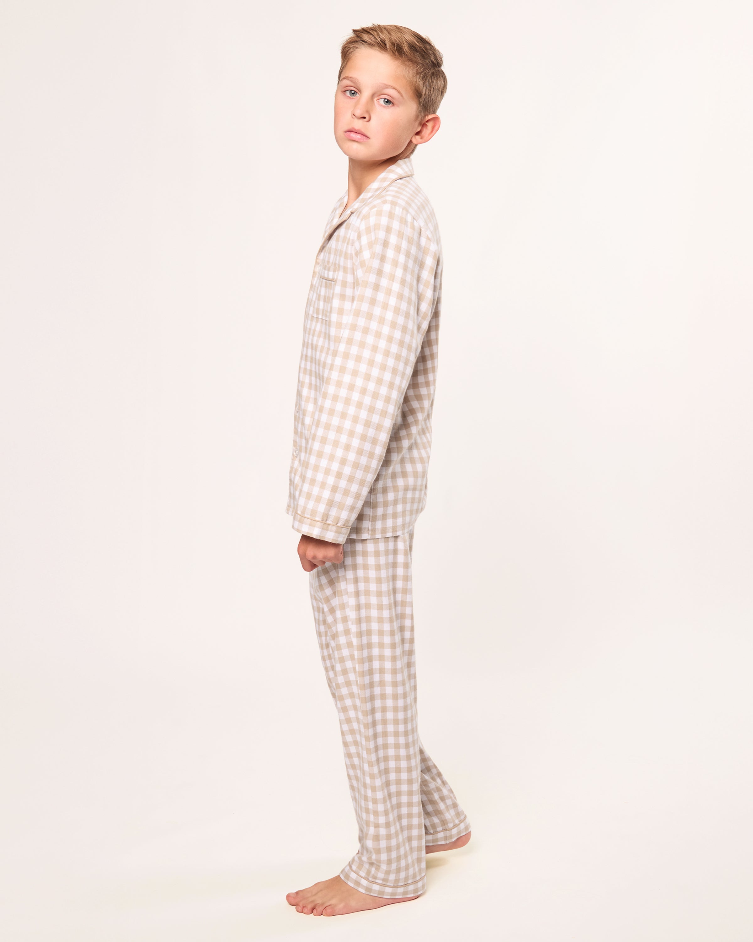 Kid's Twill Pajama Set in Camel Gingham
