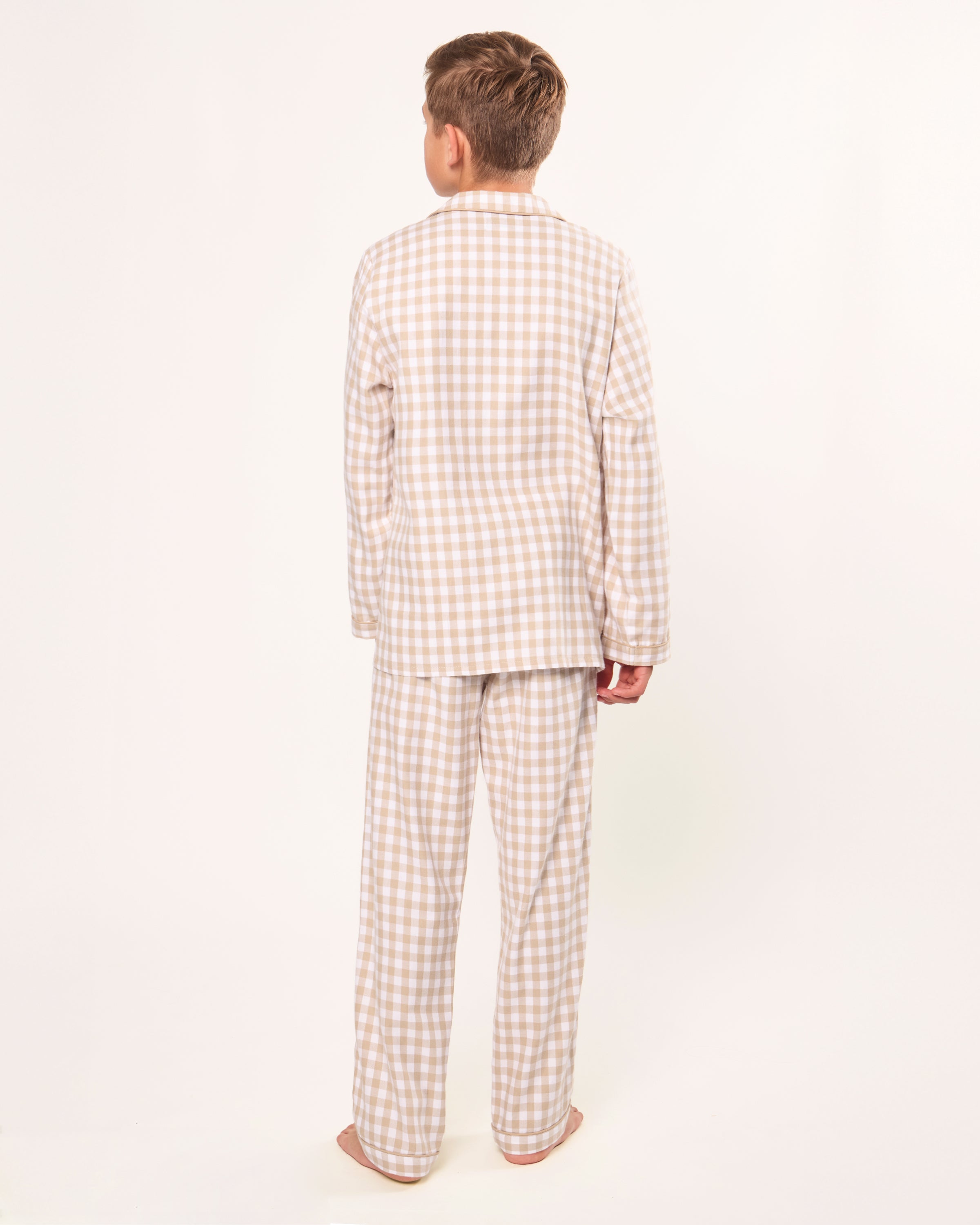 Kid's Twill Pajama Set in Camel Gingham