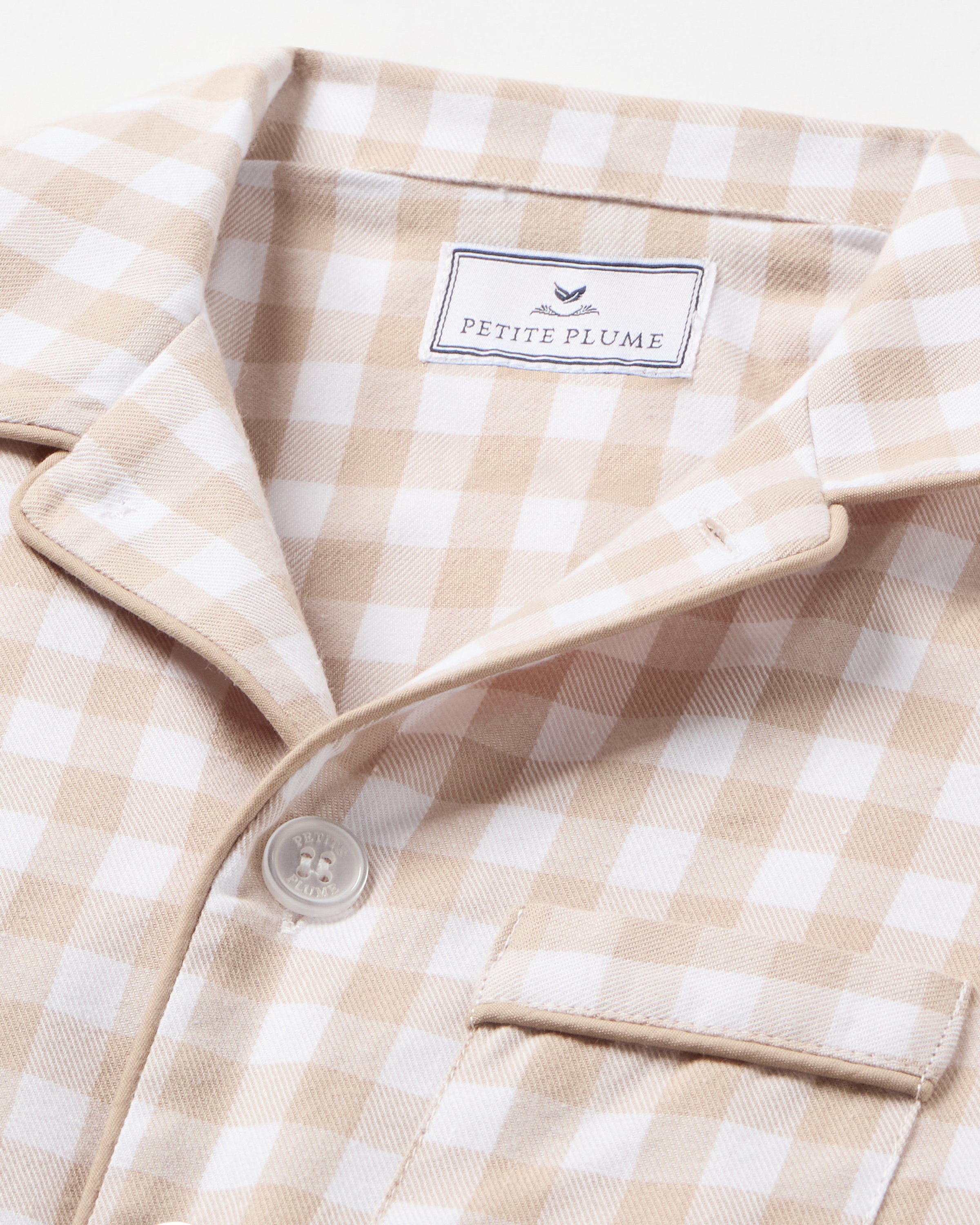 Kid's Twill Pajama Set in Camel Gingham