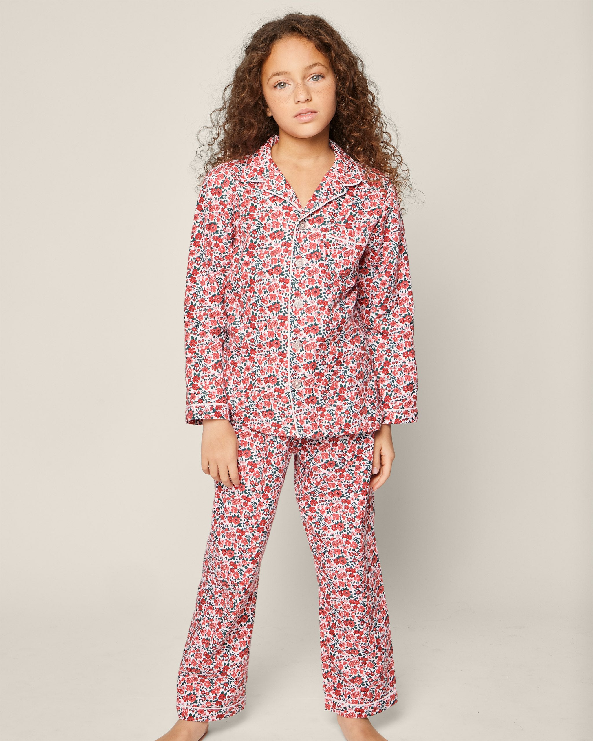 Kid's Twill Pajama Set in English Rose Floral in Fleurs des Bois#Color_Fleurs des Bois