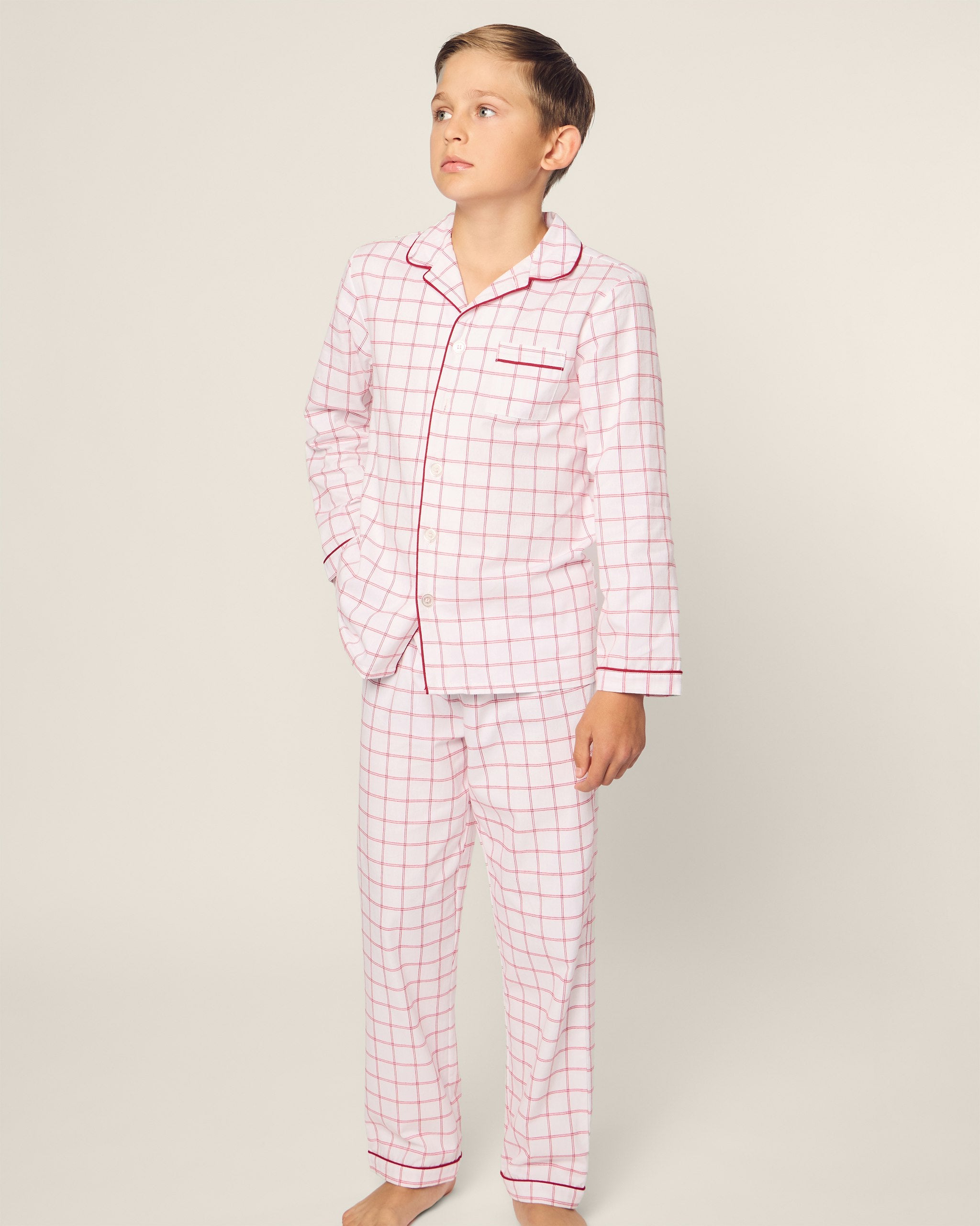 Kid's Twill Pajama Set in Garnet Tattersall in Garnet Tattersall#Color_Garnet Tattersall
