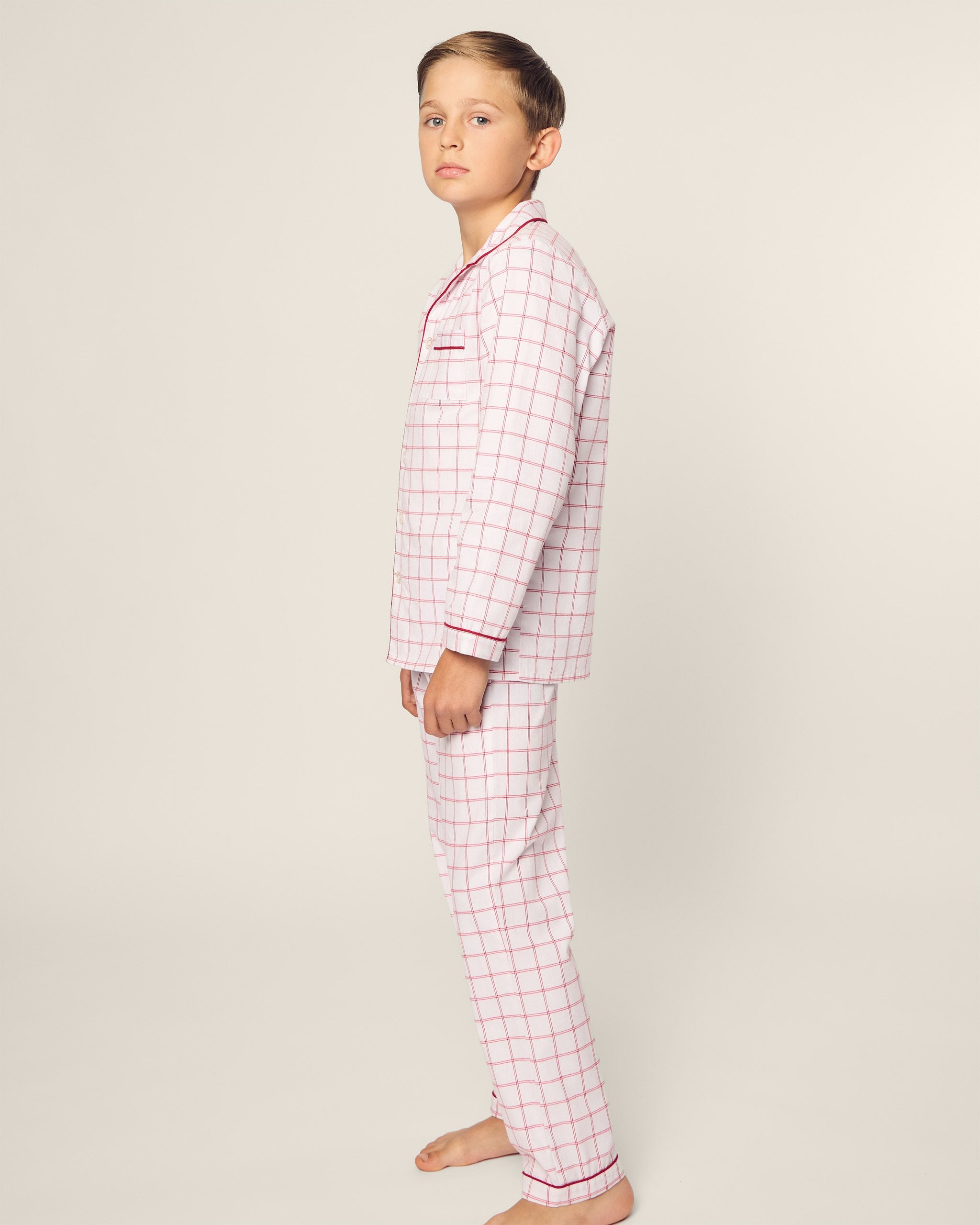 Kid's Twill Pajama Set in Garnet Tattersall in Garnet Tattersall#Color_Garnet Tattersall
