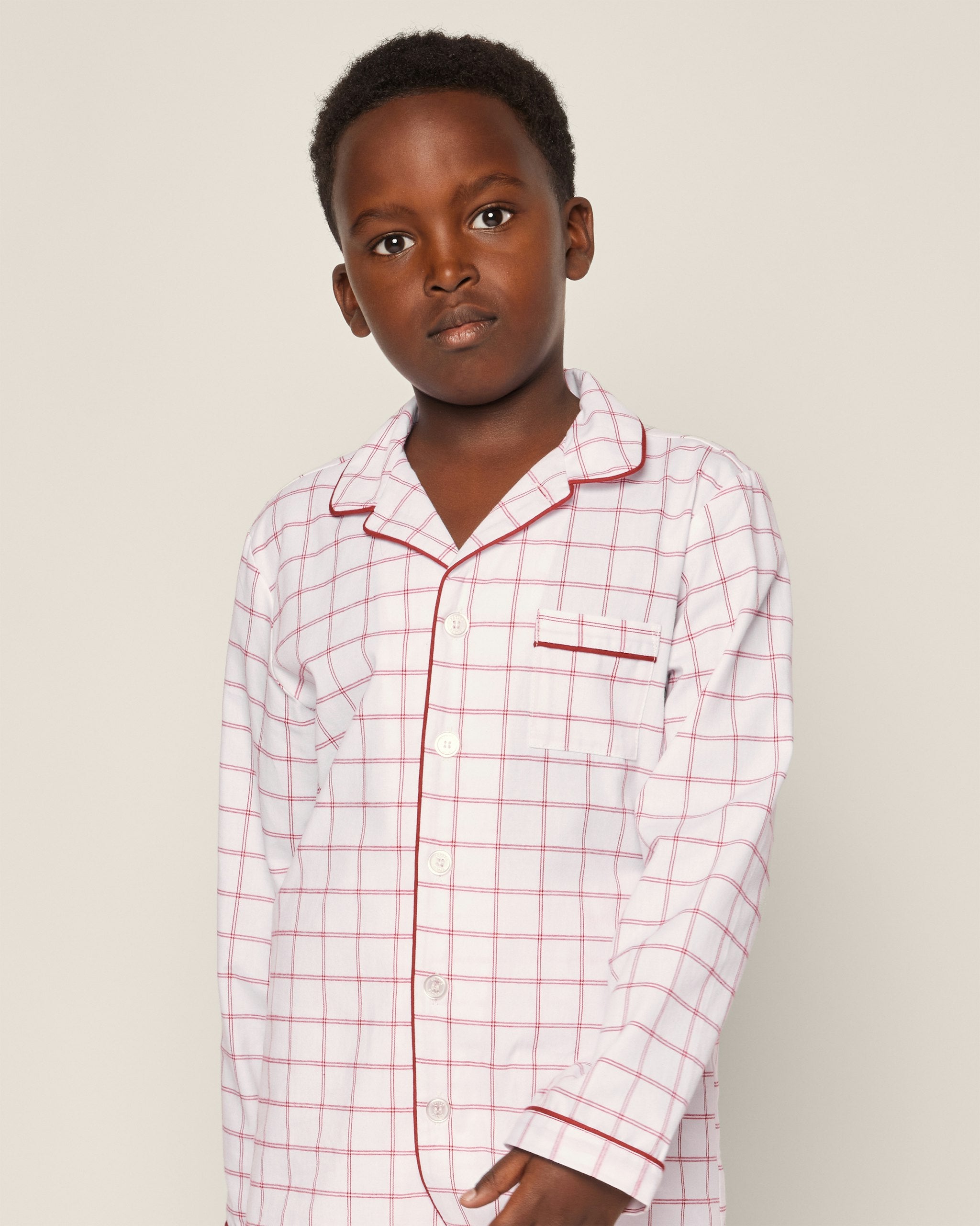 Kid's Twill Pajama Set in Garnet Tattersall in Garnet Tattersall#Color_Garnet Tattersall