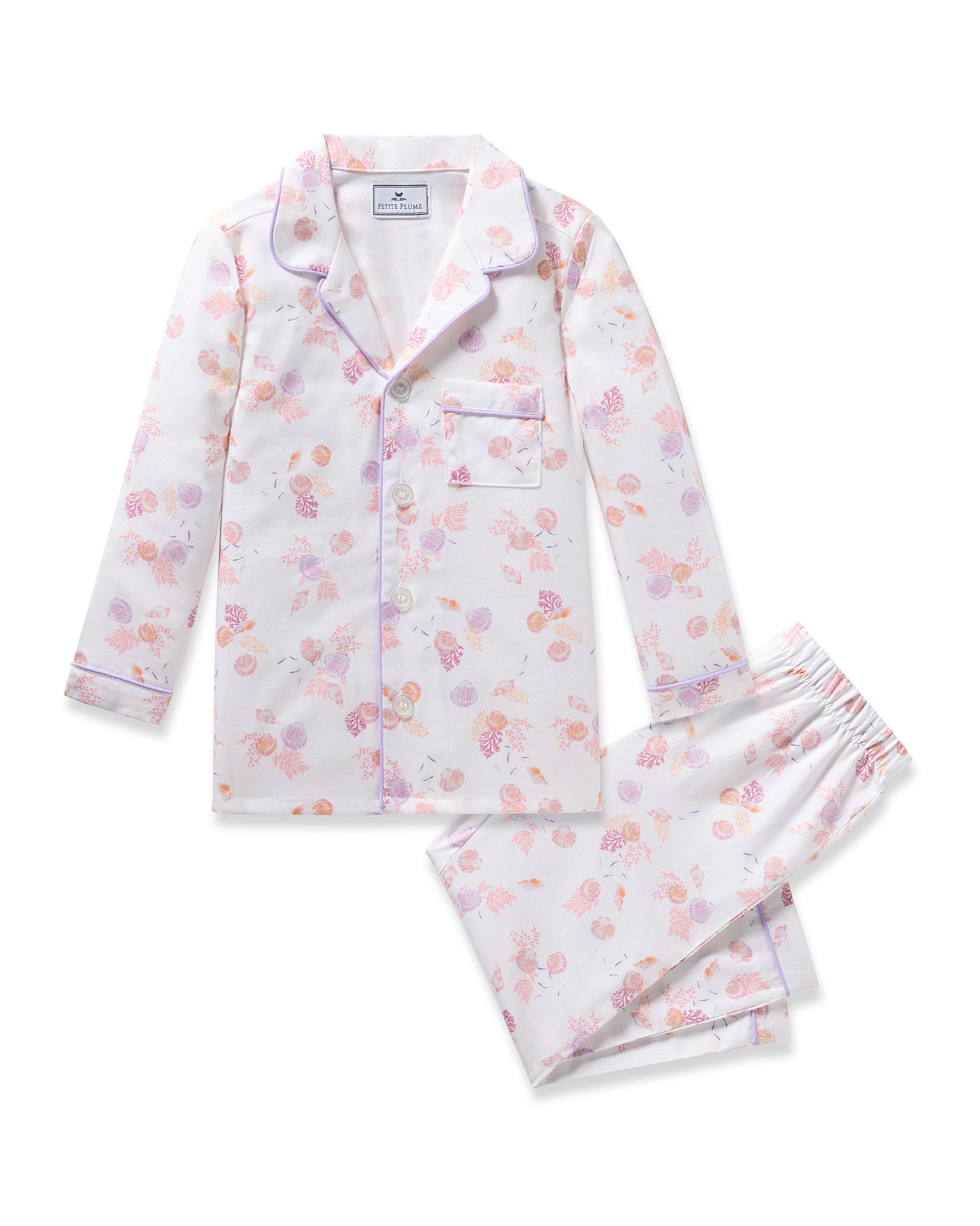 Kid's Twill Pajama Set in Flamingos in Seashell Splendor#Color_Seashell Splendor