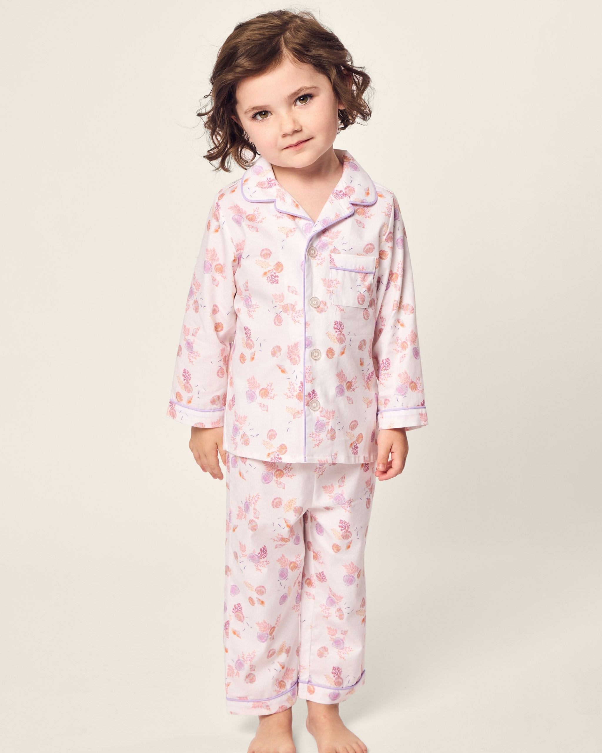 Kid's Twill Pajama Set in Flamingos in Seashell Splendor#Color_Seashell Splendor