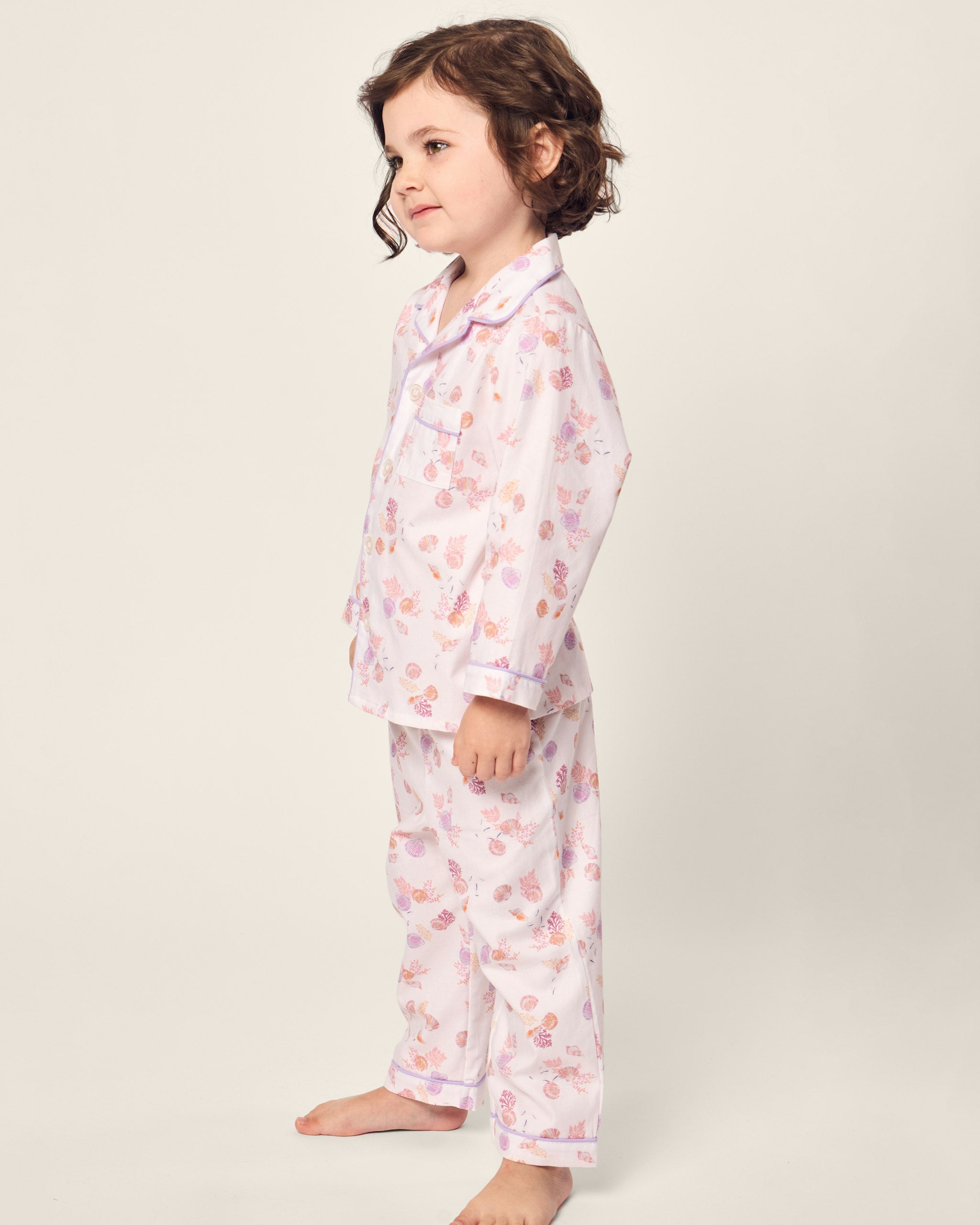 Kid's Twill Pajama Set in Flamingos in Seashell Splendor#Color_Seashell Splendor