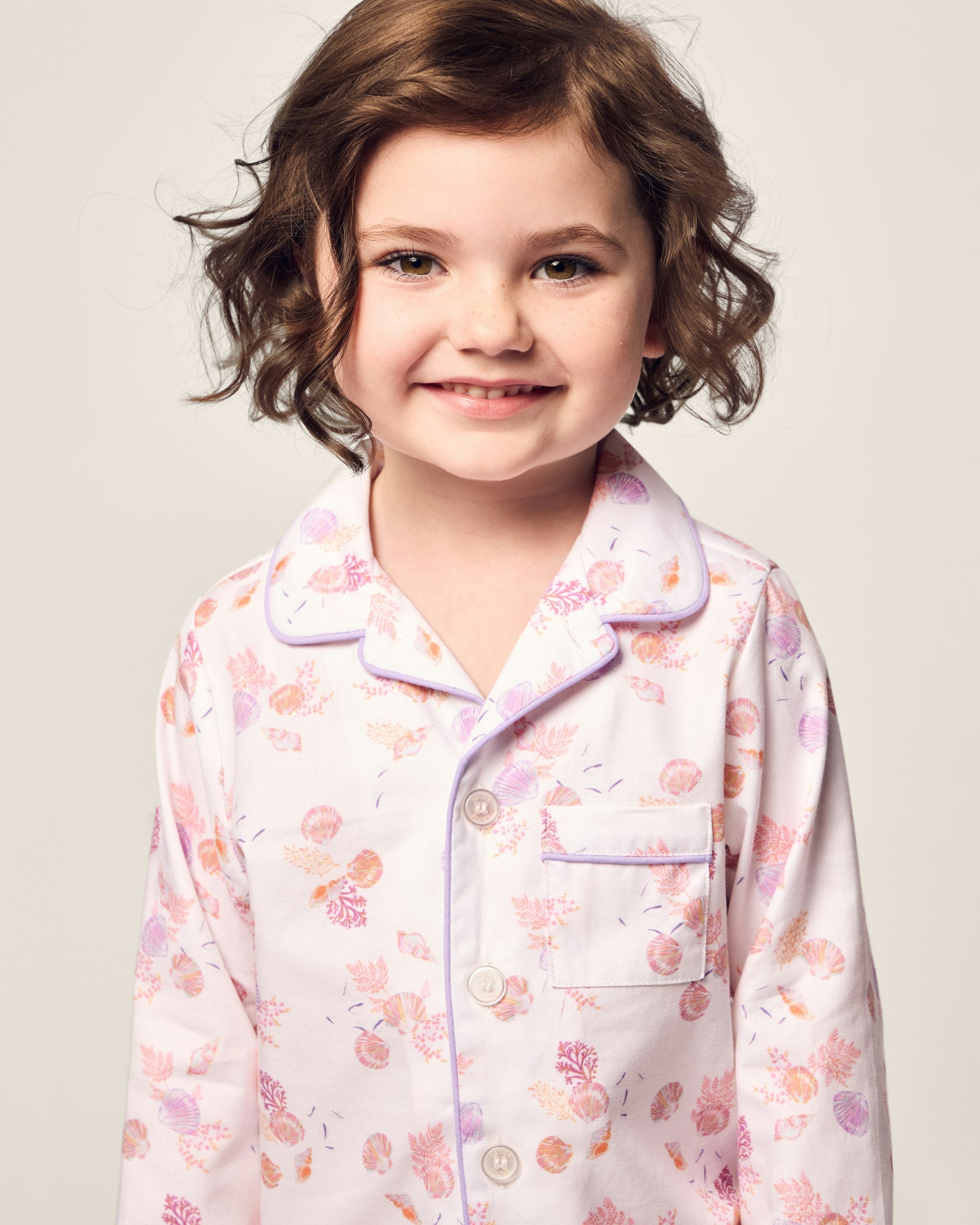 Kid's Twill Pajama Set in Flamingos in Seashell Splendor#Color_Seashell Splendor