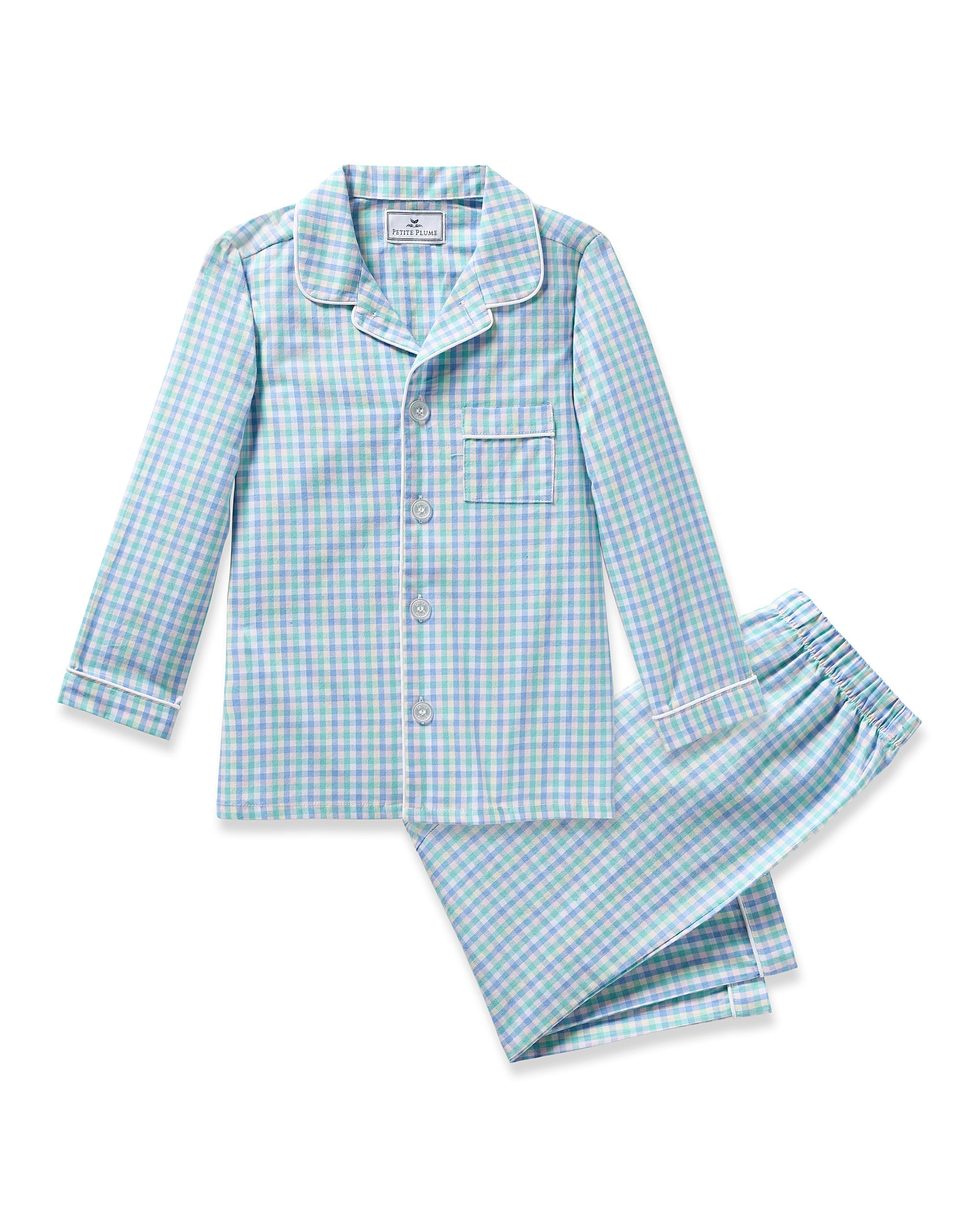 Kid's Twill Pajama Set in Light Blue Gingham in Spring Gingham#Color_Spring Gingham
