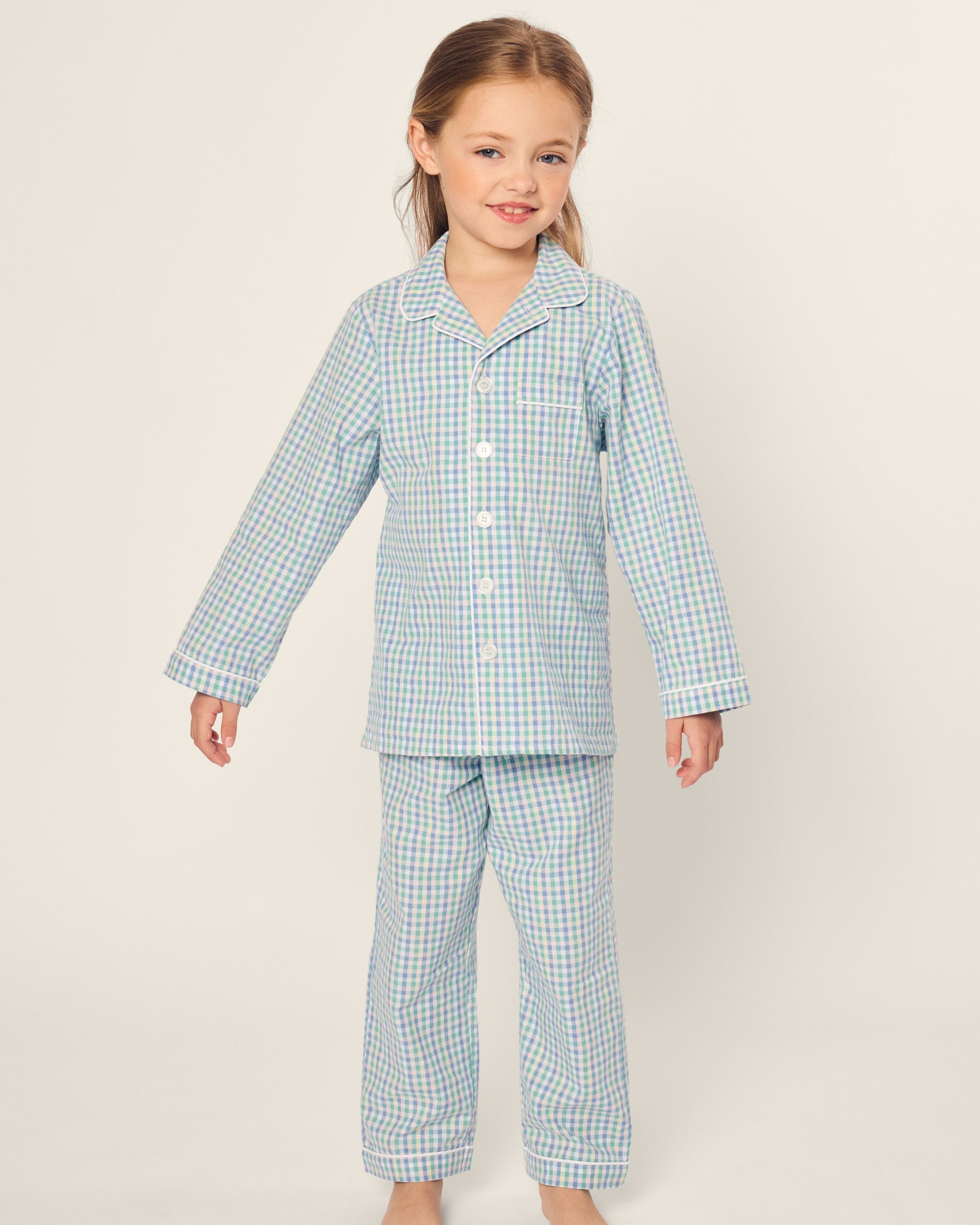 Kid's Twill Pajama Set in Light Blue Gingham in Spring Gingham#Color_Spring Gingham