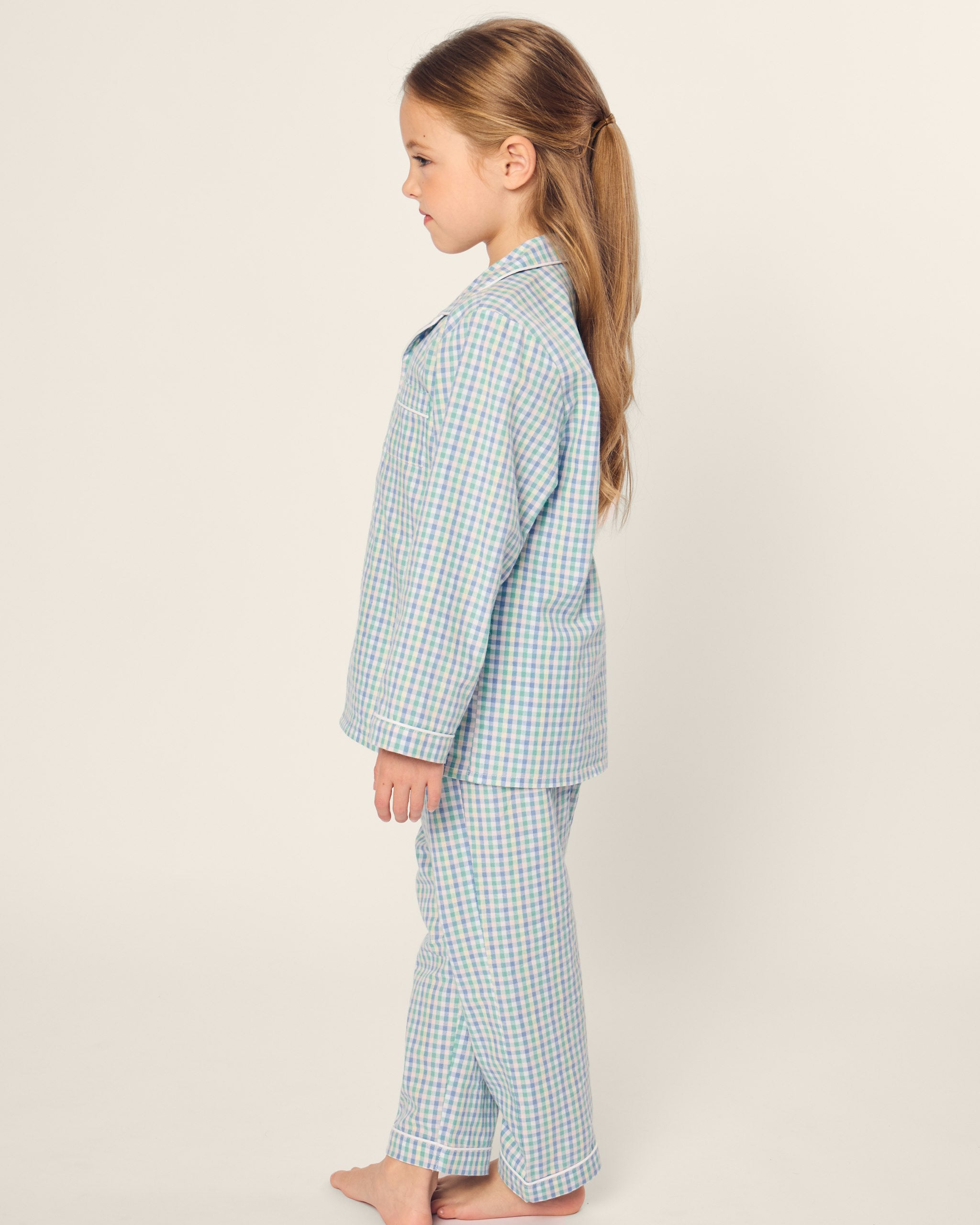 Kid's Twill Pajama Set in Light Blue Gingham in Spring Gingham#Color_Spring Gingham