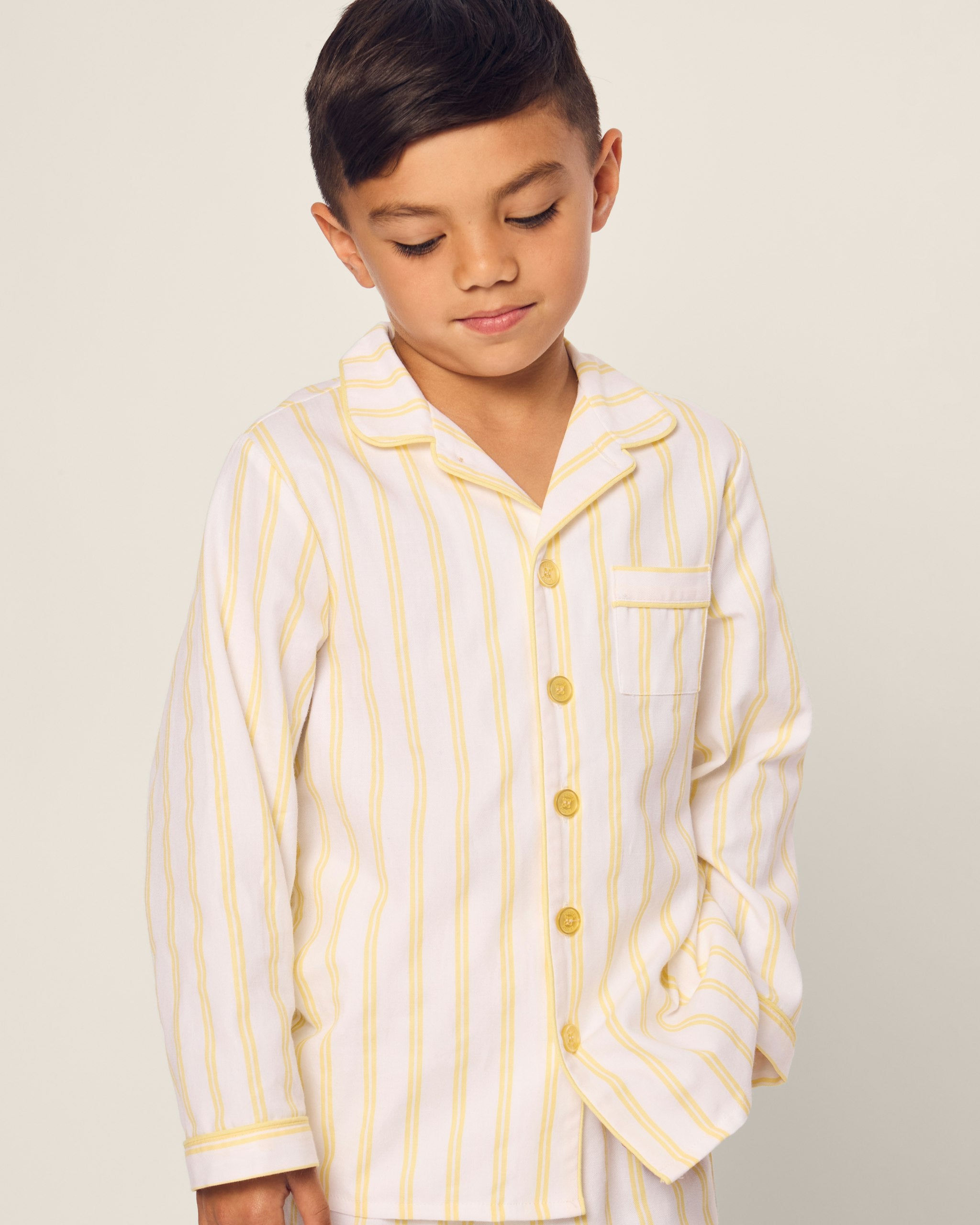 Kid's Twill Pajama Set in Periwinkle Stripe in Sunny Stripe#Color_Sunny Stripe