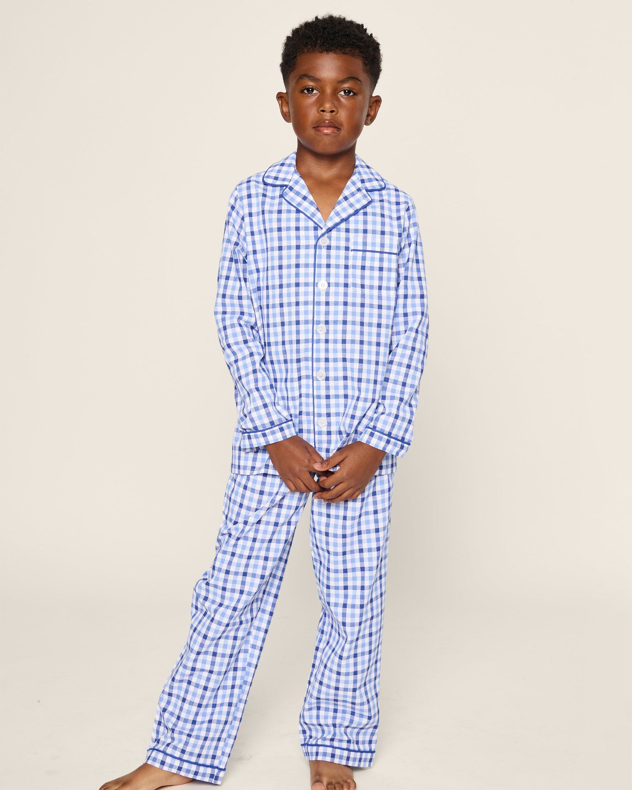 Kid's Twill Pajama Set in Light Blue Gingham in Royal Blue Gingham#Color_Royal Blue Gingham