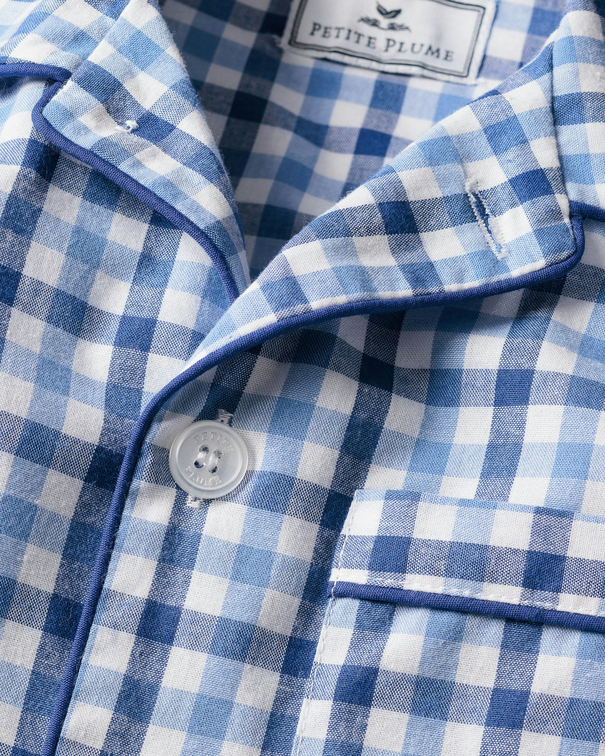 Kid's Twill Pajama Set in Light Blue Gingham in Royal Blue Gingham#Color_Royal Blue Gingham