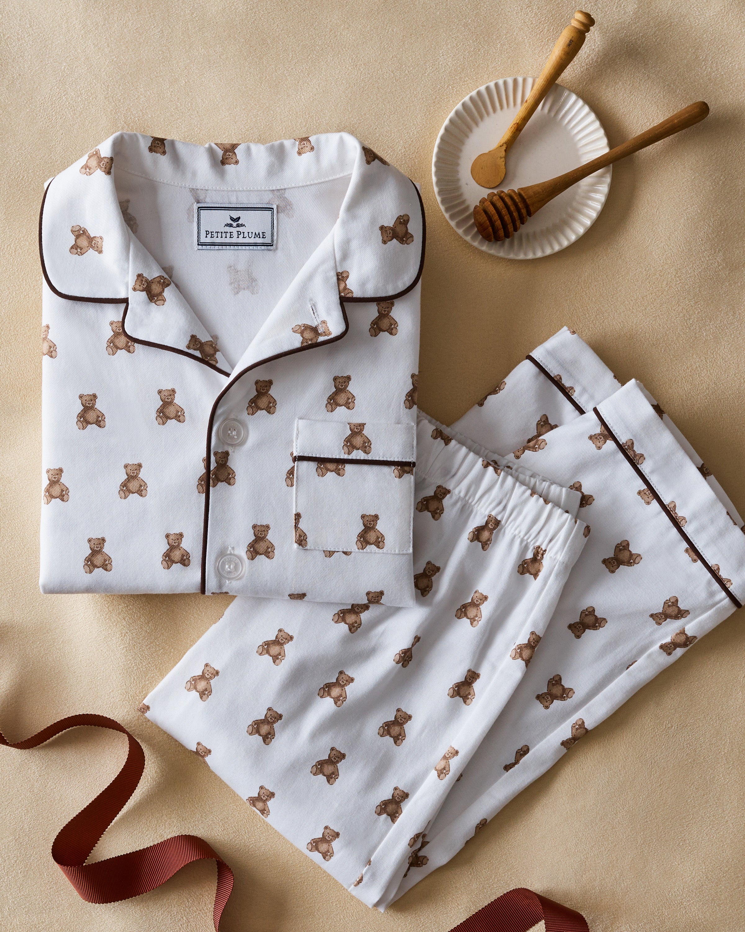 Kid's Twill Pajama Set in Teddy Tales