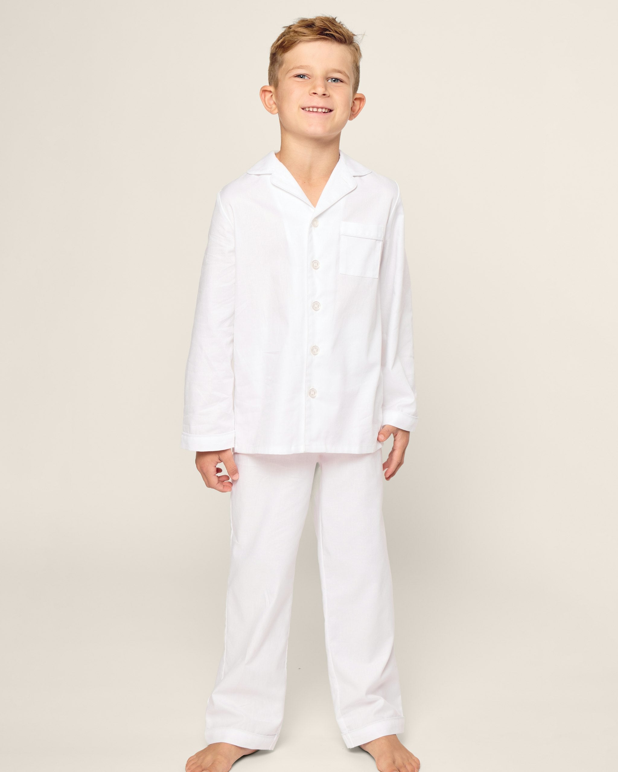 Kid's Twill Pajama Set in White in White#Color_White
