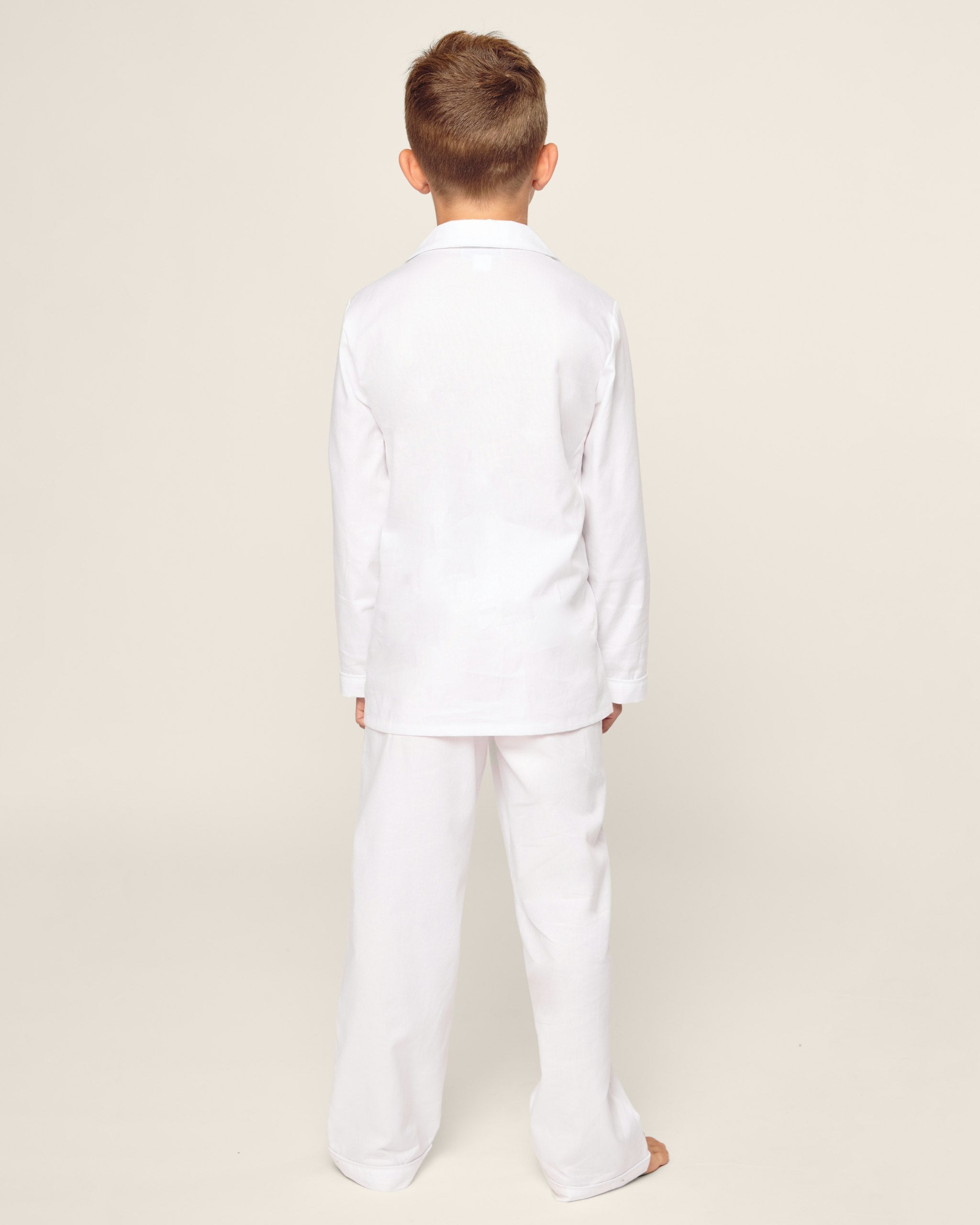 Kid's Twill Pajama Set in White with Pink Piping in White#Color_White