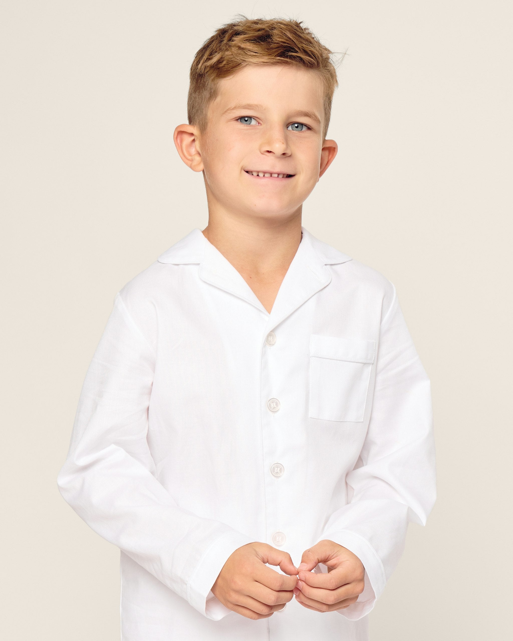 Kid's Twill Pajama Set in White in White#Color_White