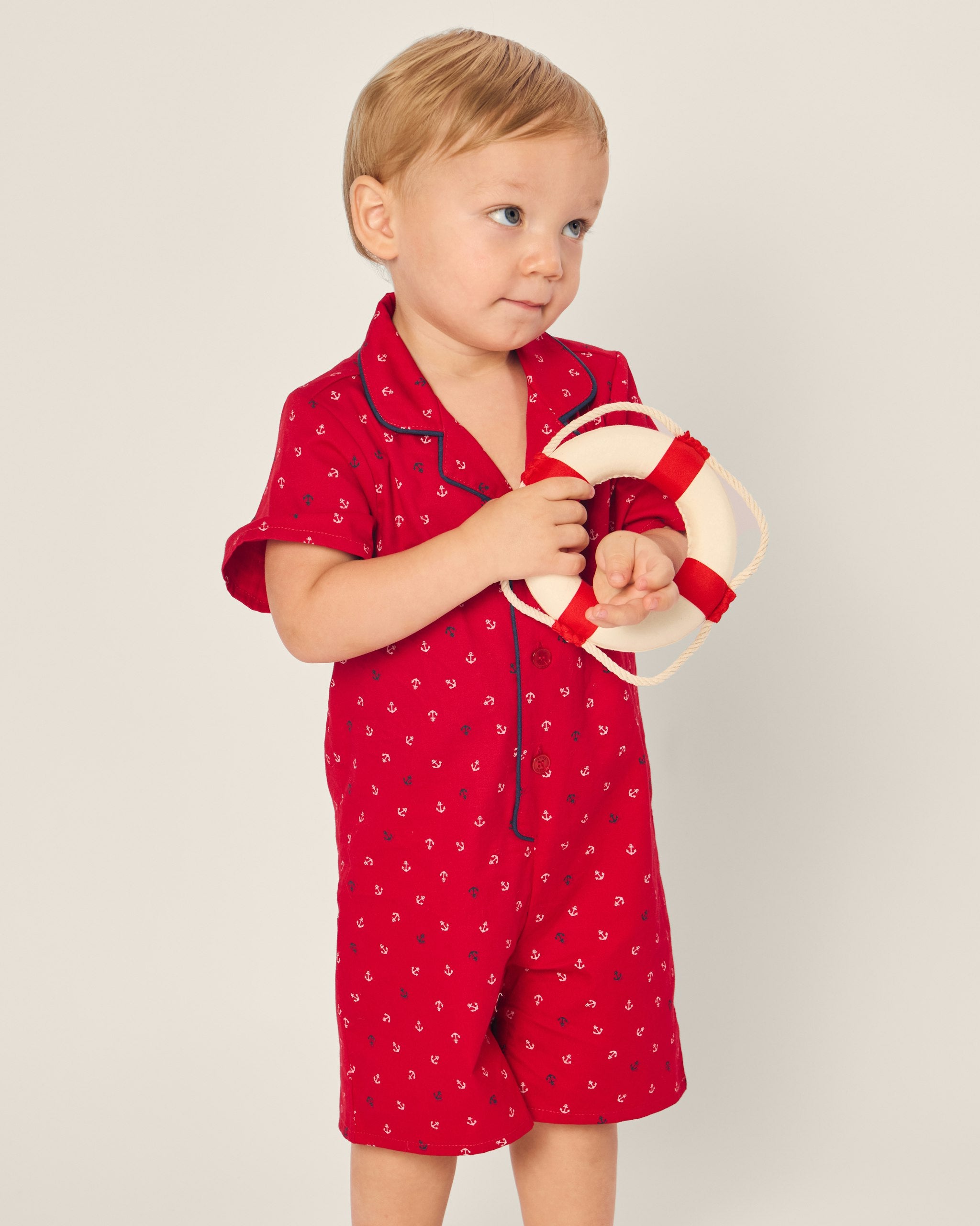 Baby's Twill Summer Romper in Coastal Charms in Anchors Away#Color_Anchors Away