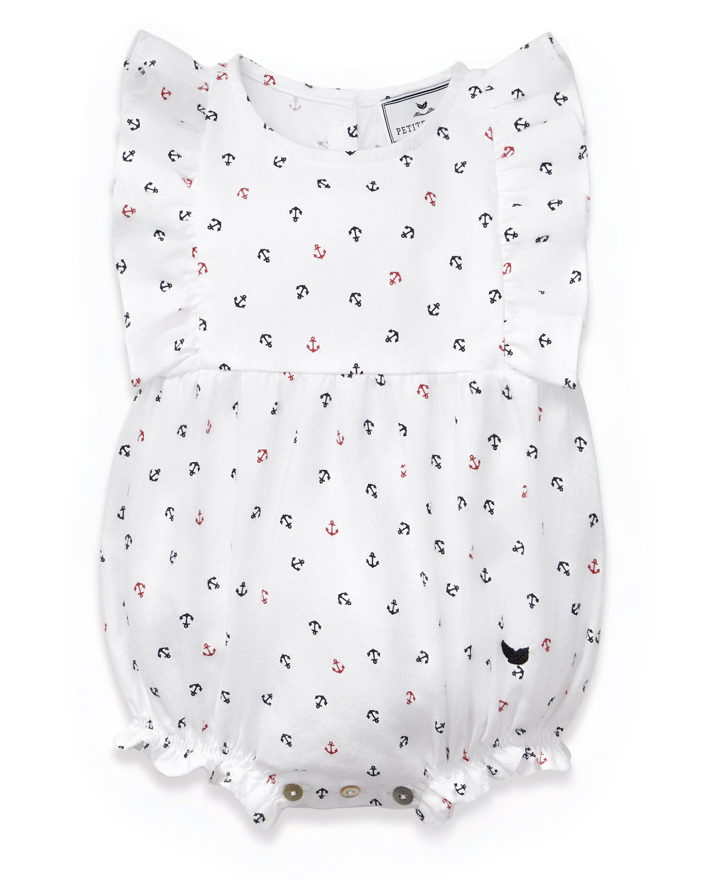 Baby's Twill Ruffled Romper in Anchors Away White
