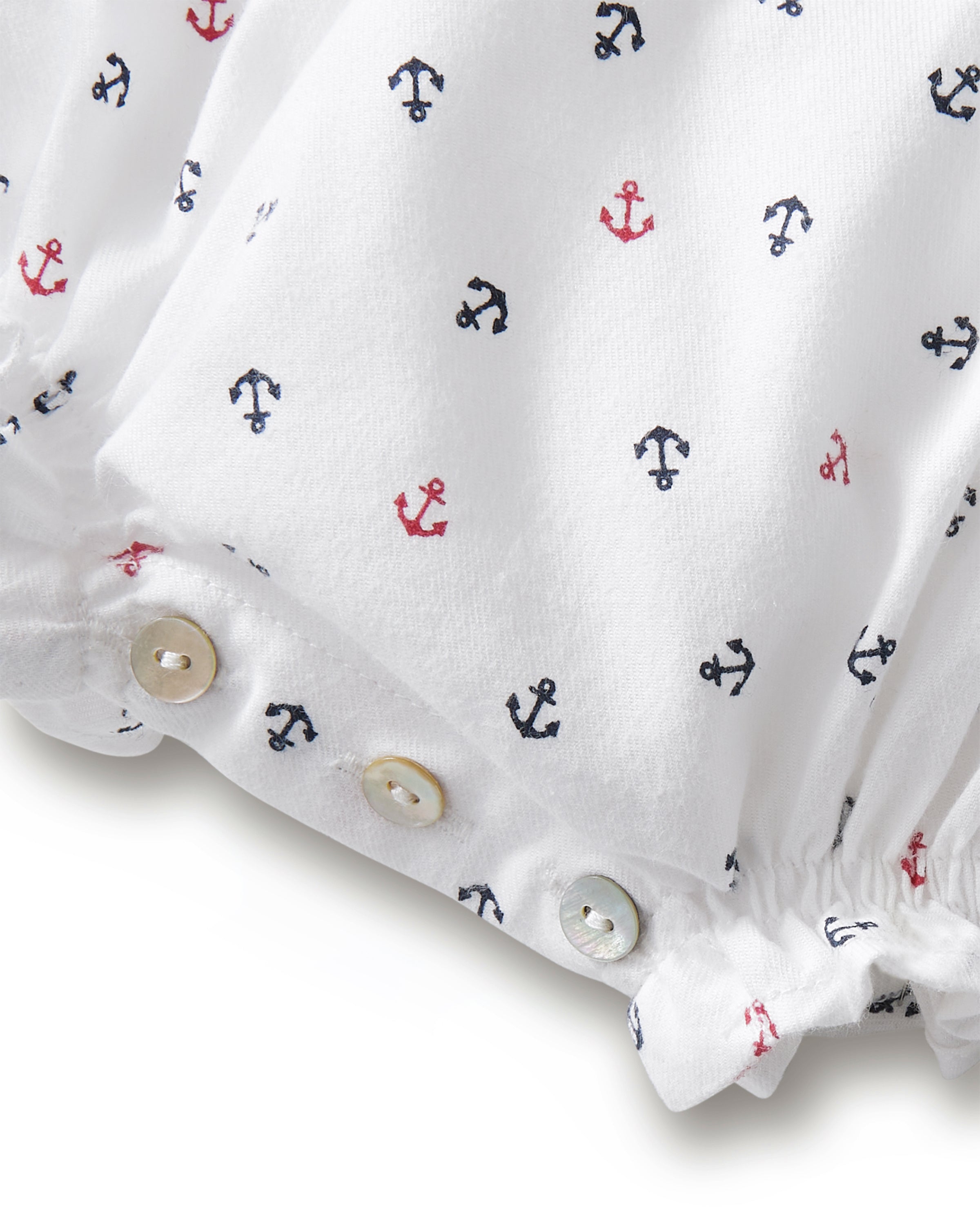 Baby's Twill Ruffled Romper in Anchors Away White