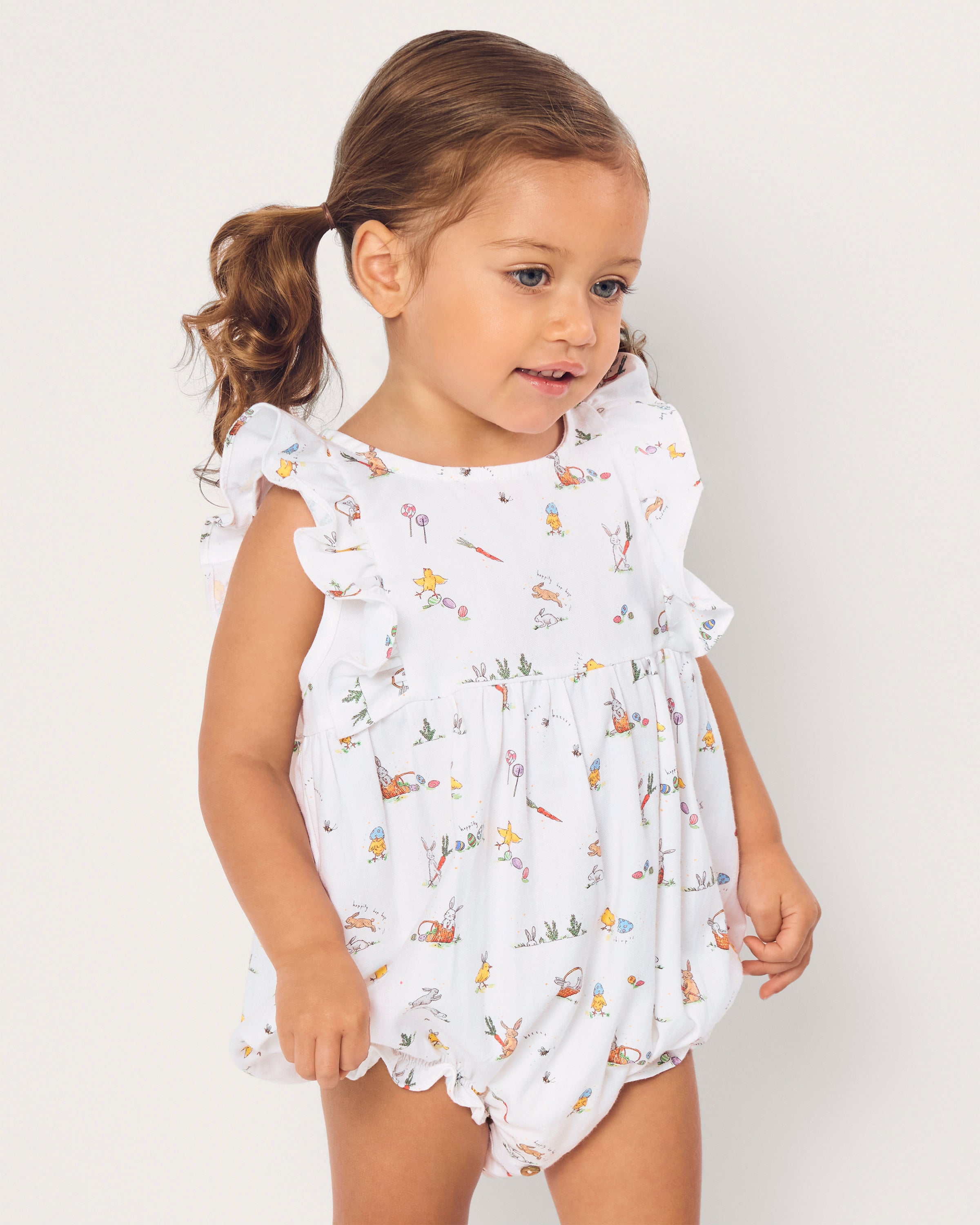 Baby's Twill Ruffled Romper in Easter Frolic