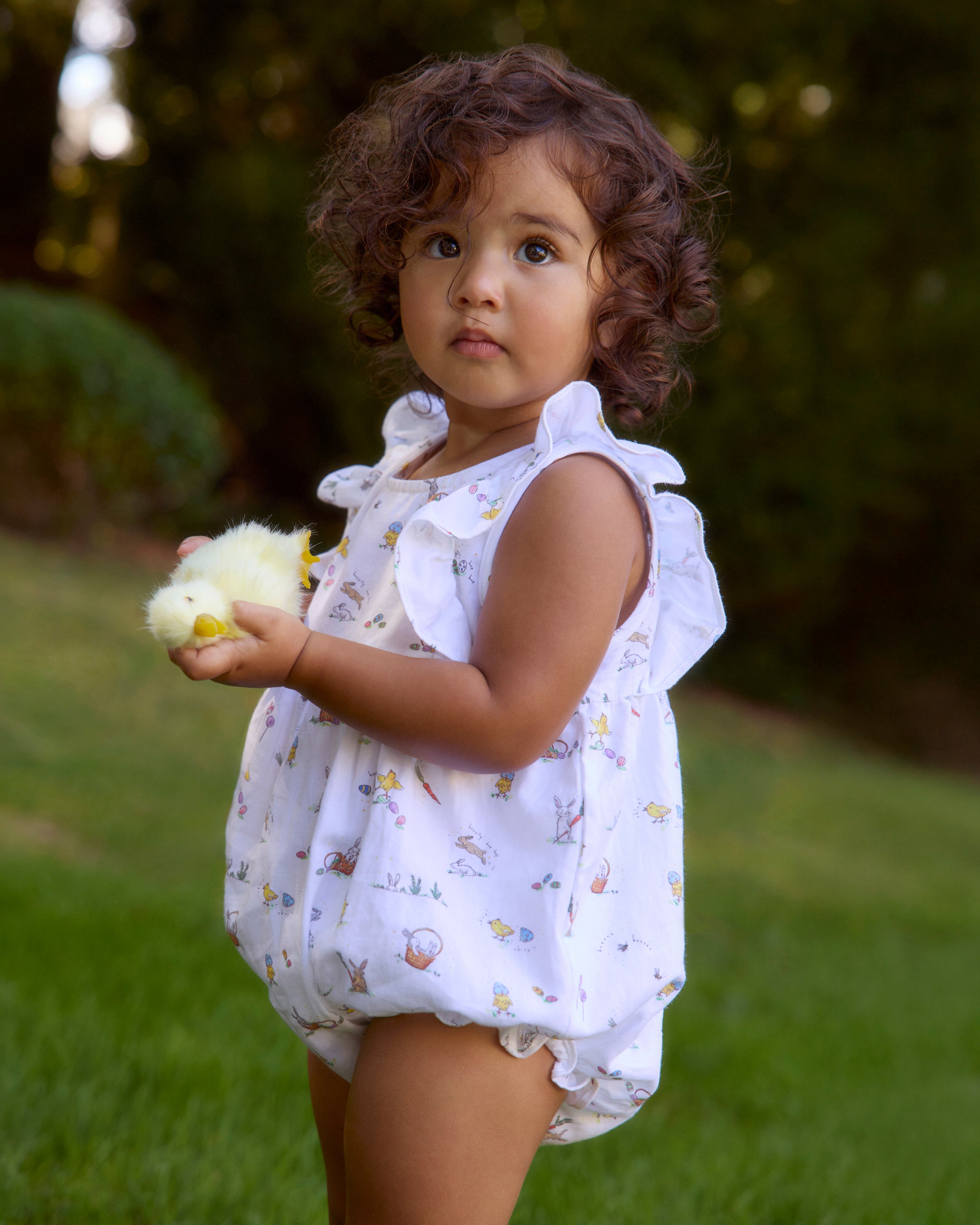 Baby's Twill Ruffled Romper in Easter Frolic