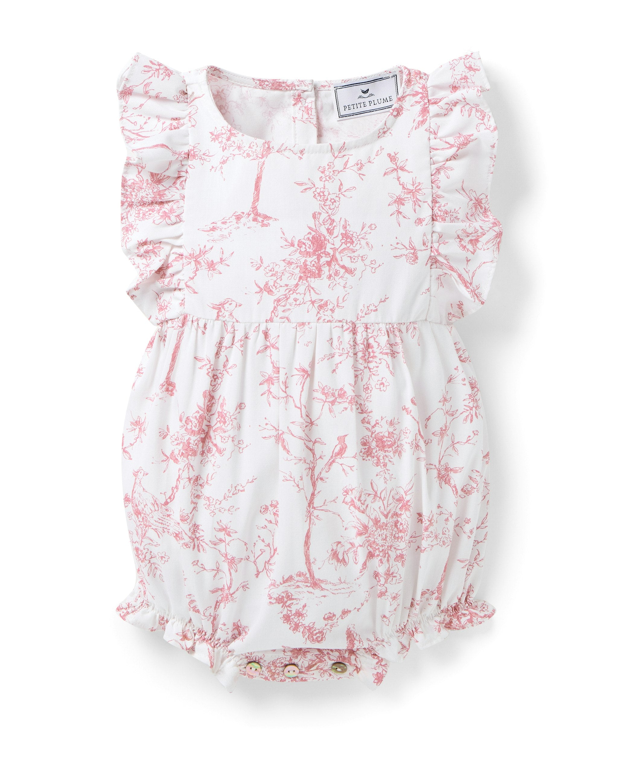 Baby's Twill Ruffled Romper in Pink Timeless Toile in Pink Timeless Toile#Color_Pink Timeless Toile
