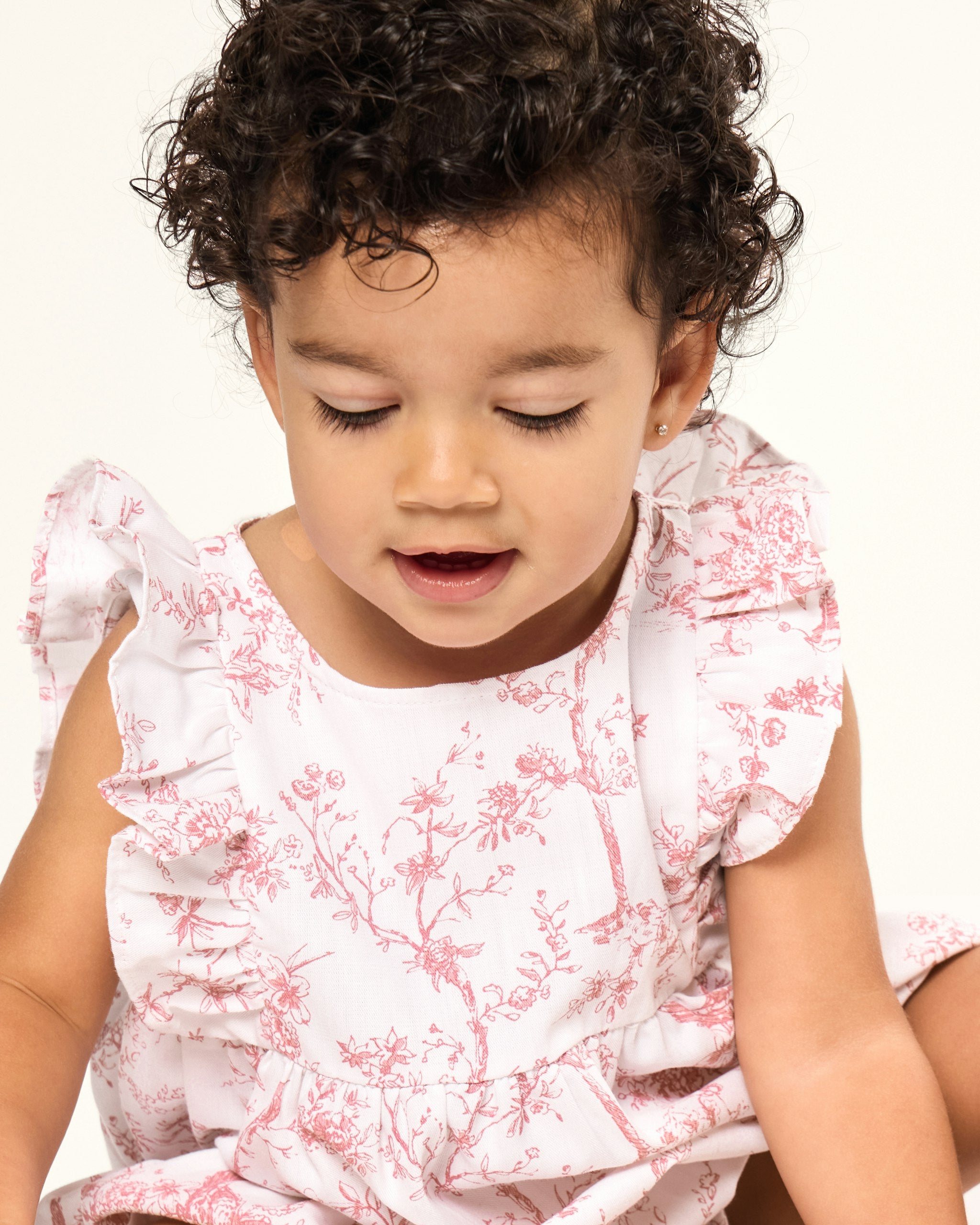 Baby's Twill Ruffled Romper in Pink Timeless Toile in Pink Timeless Toile#Color_Pink Timeless Toile