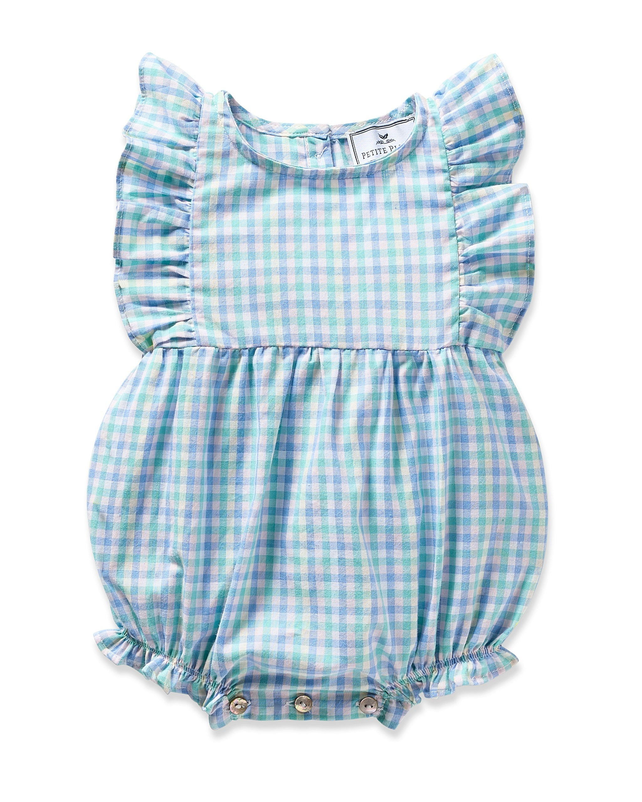 Baby's Twill Ruffled Romper in Royal Blue Gingham in Spring Gingham#Color_Spring Gingham