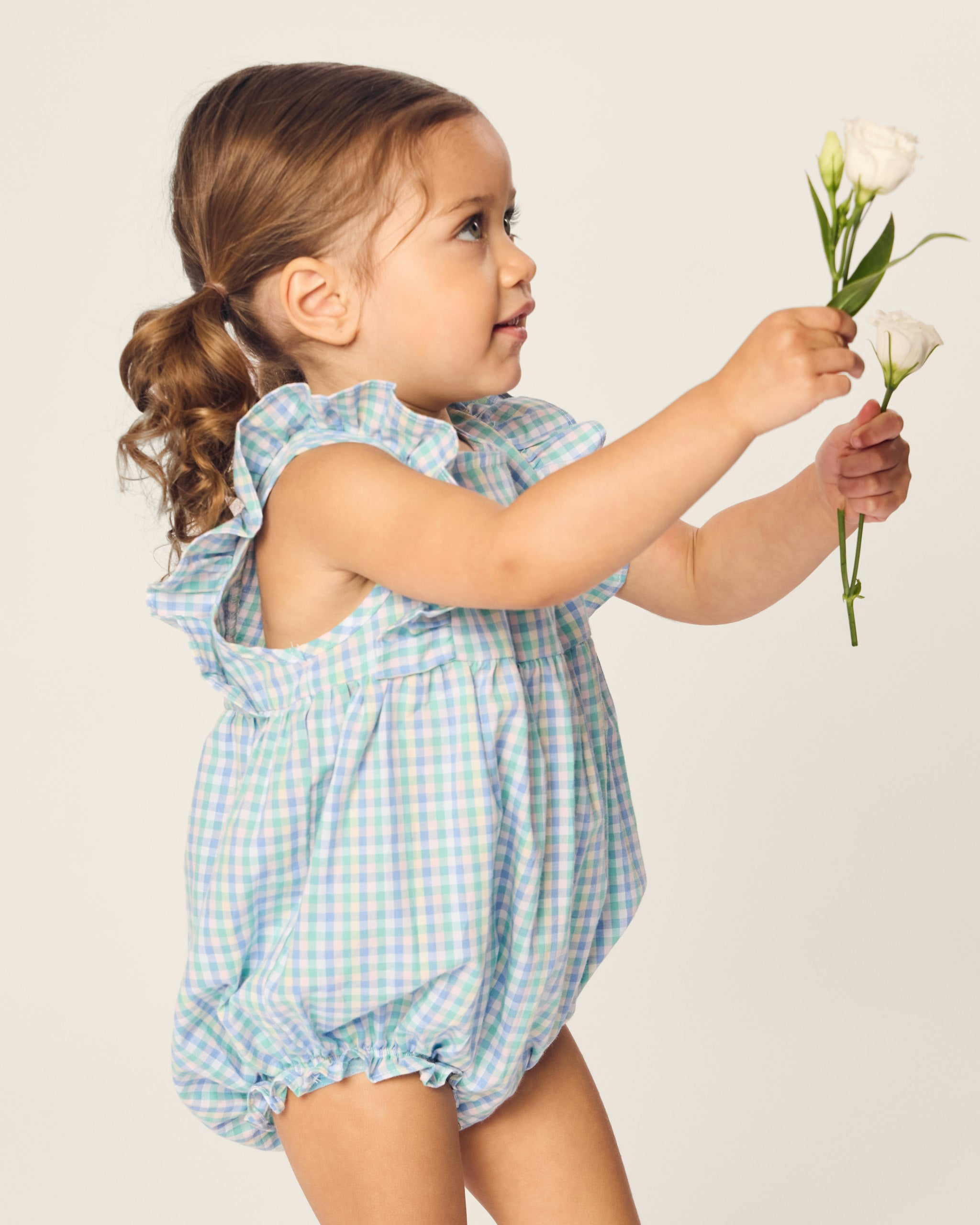 Baby's Twill Ruffled Romper in Royal Blue Gingham in Spring Gingham#Color_Spring Gingham