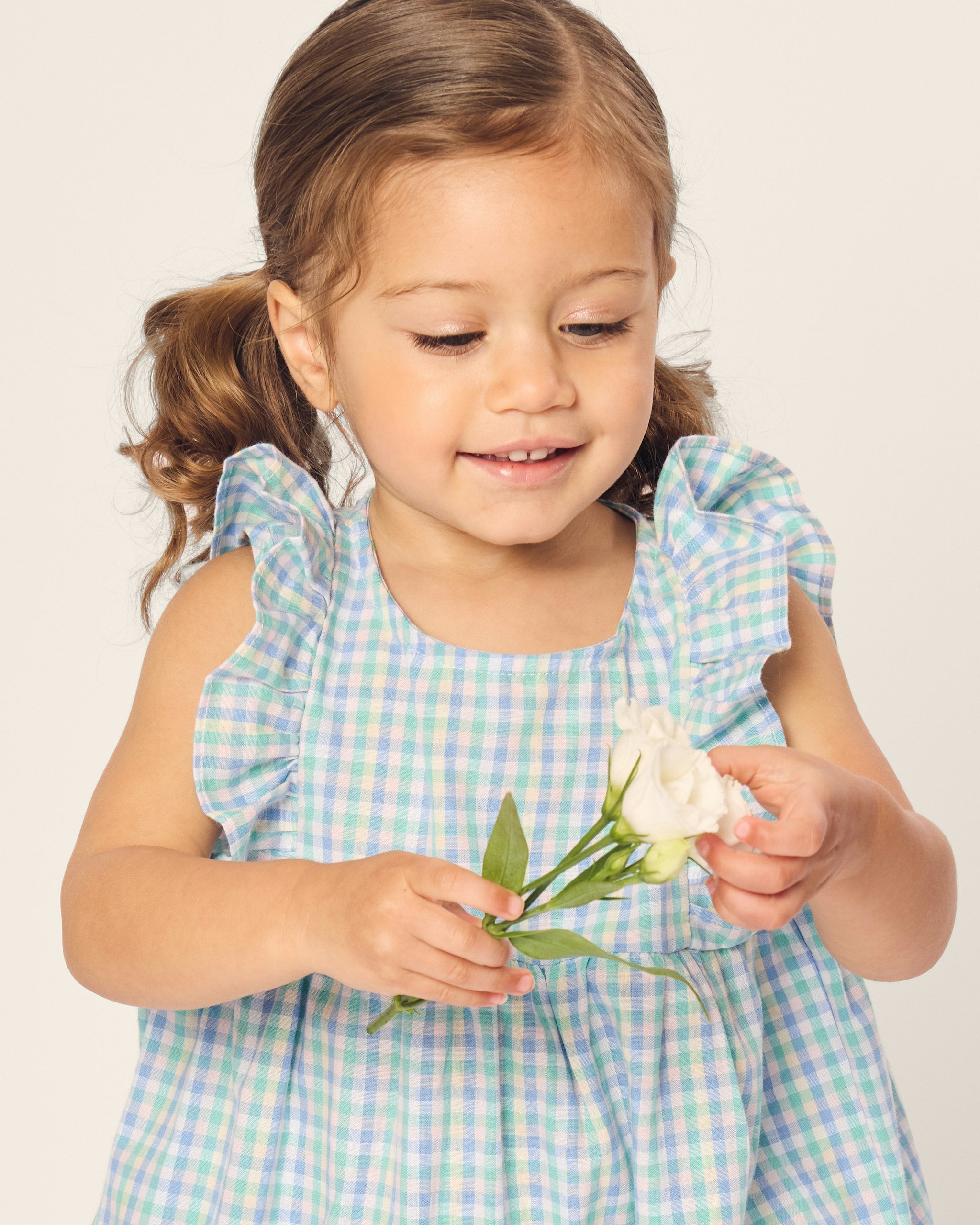 Baby's Twill Ruffled Romper in Royal Blue Gingham in Spring Gingham#Color_Spring Gingham