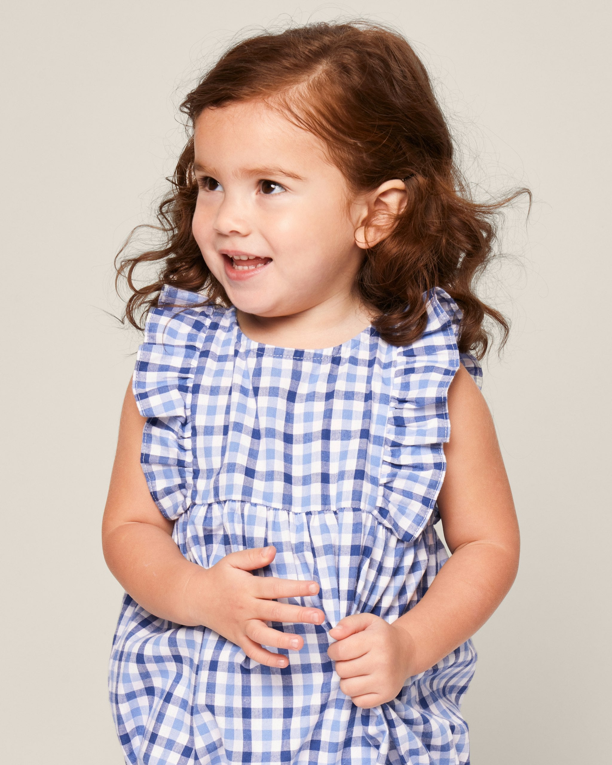 Baby's Twill Ruffled Romper in Royal Blue Gingham in Royal Blue Gingham#Color_Royal Blue Gingham