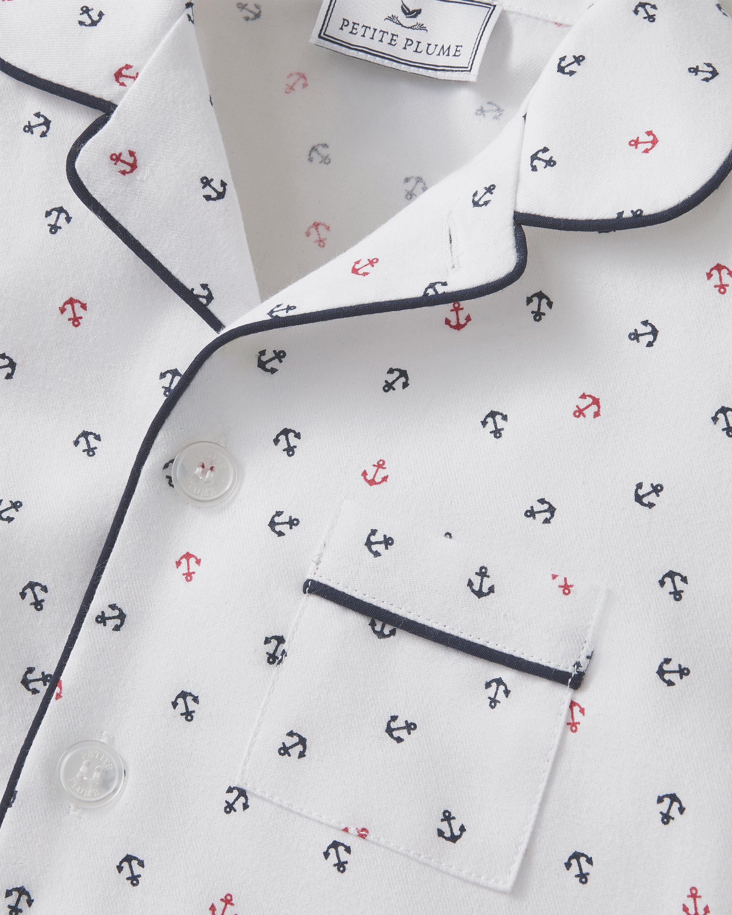 Kid's Twill Pajama Short Set in Anchors Away White