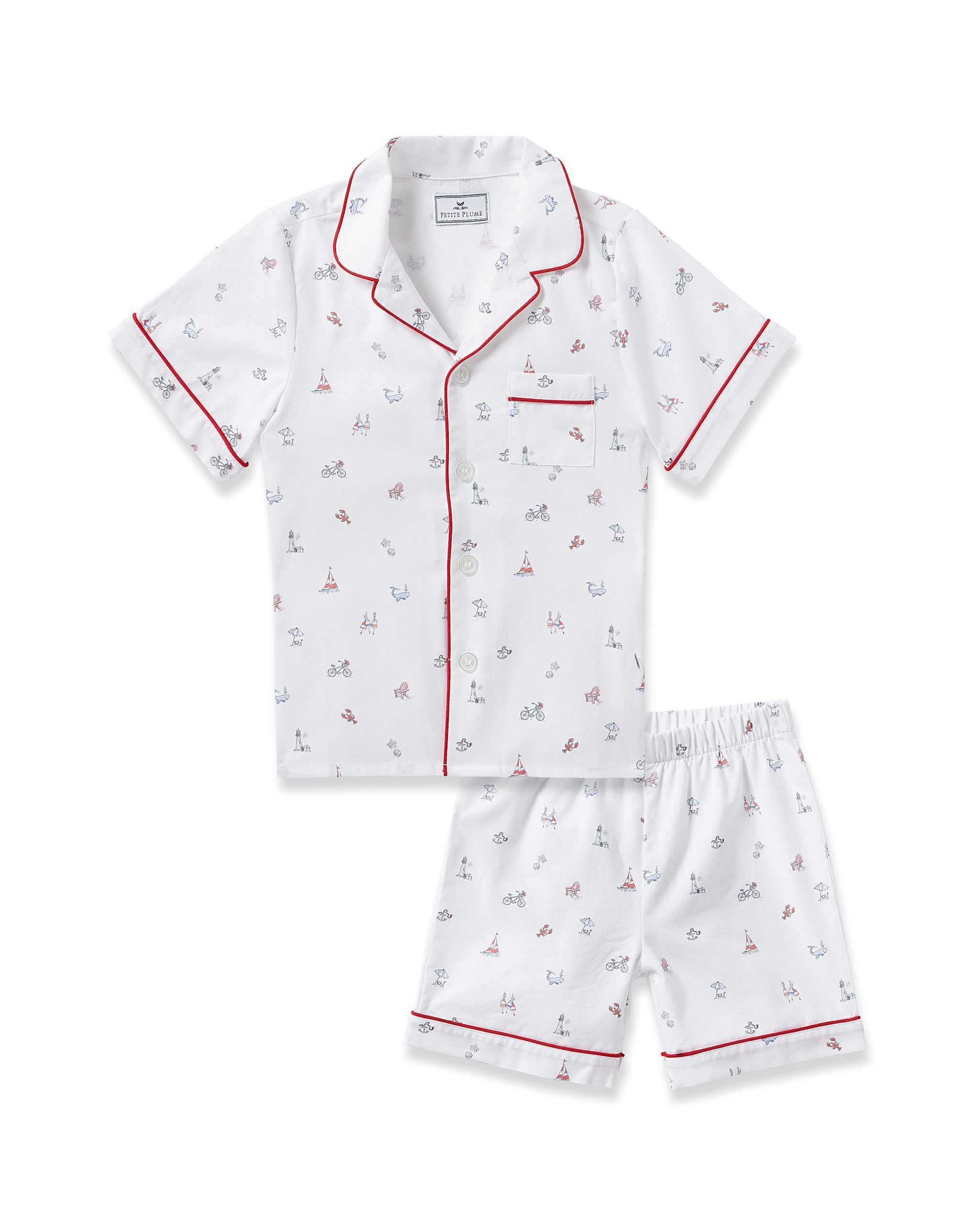 Kid's Twill Short Set in Anchors Away in Coastal Charms#Color_Coastal Charms