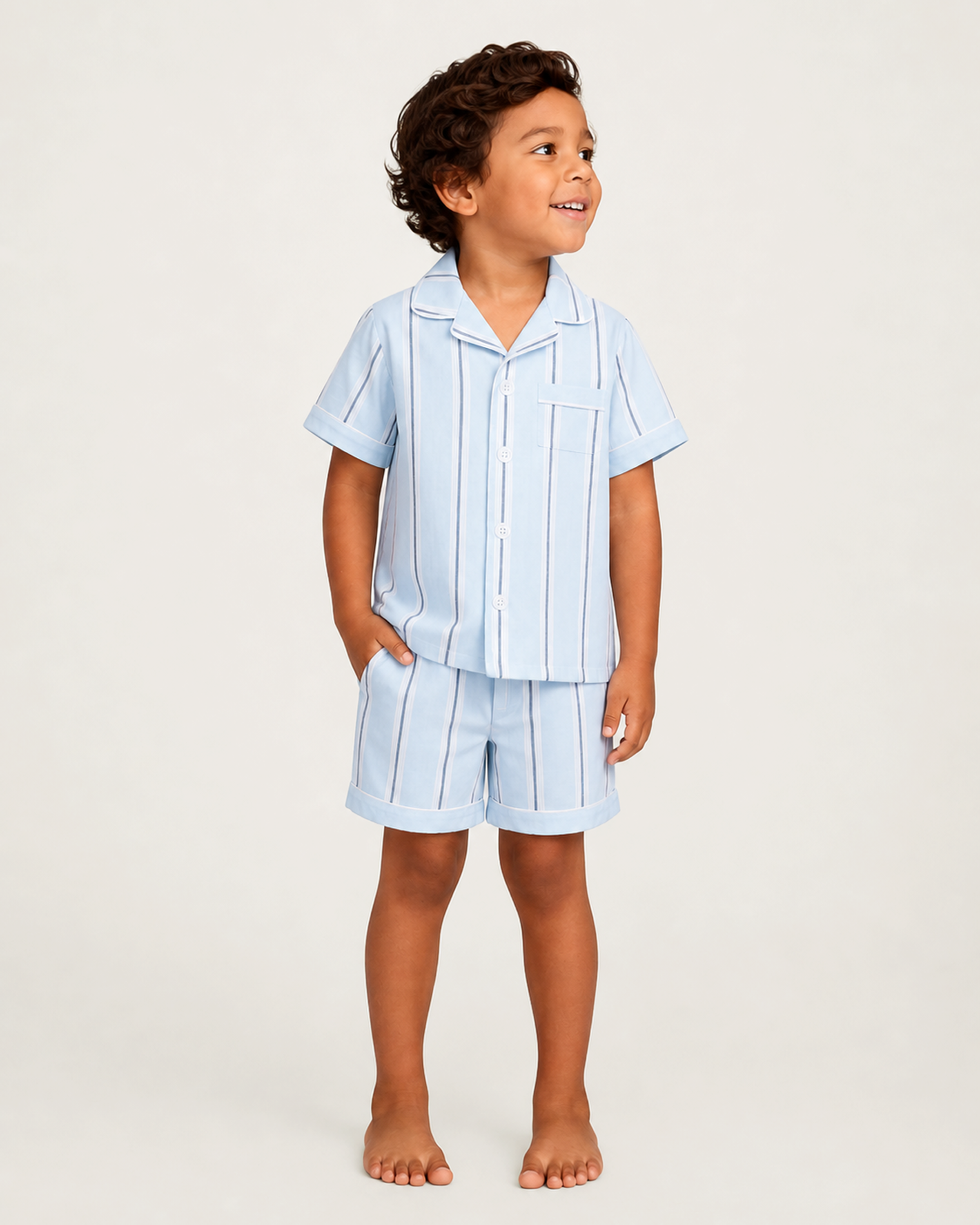 Kid's Twill Pajama Short Set in Coastal Stripe