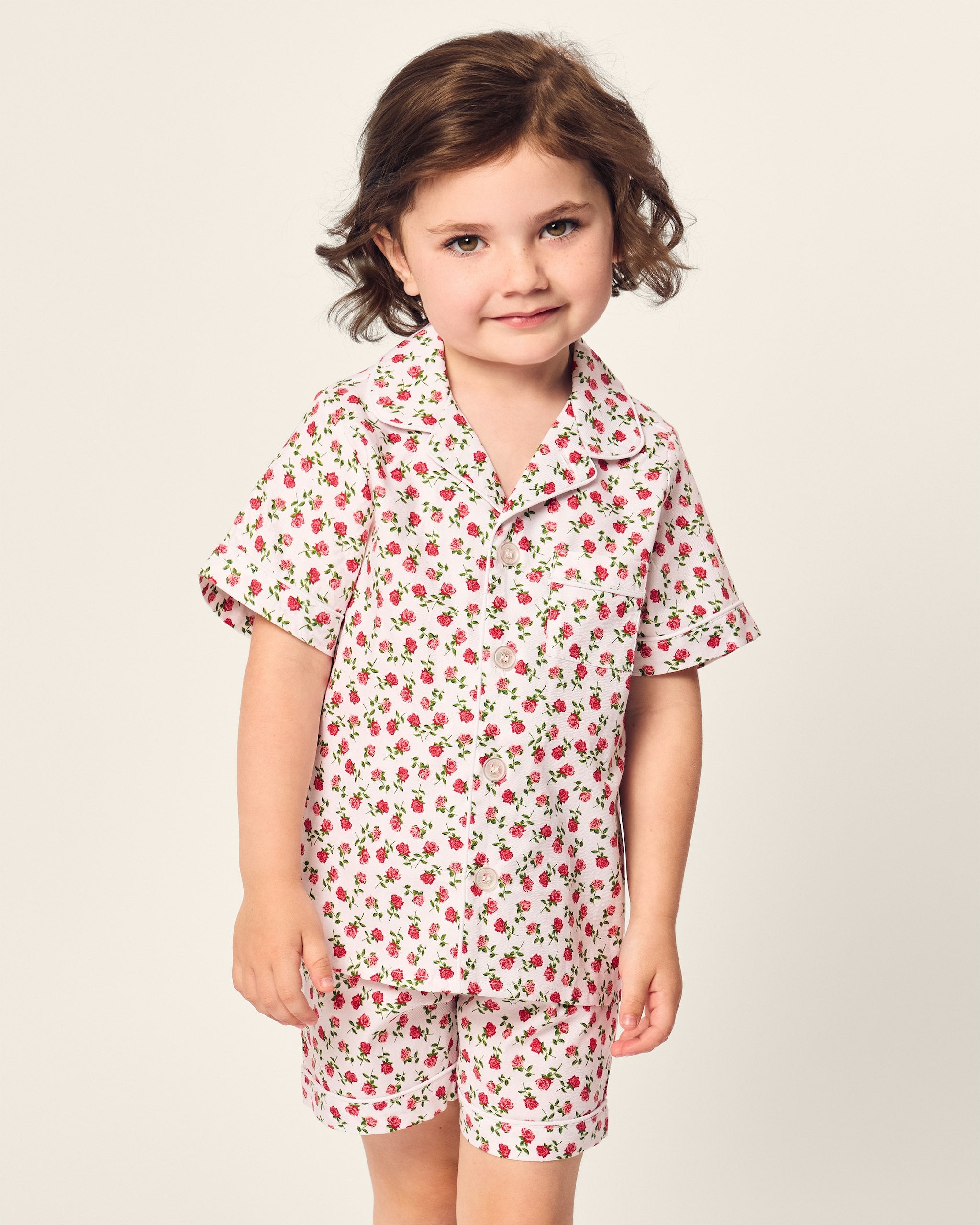 Kid's Twill Short Set in Bluehearts in Petite Petals#Color_Petite Petals