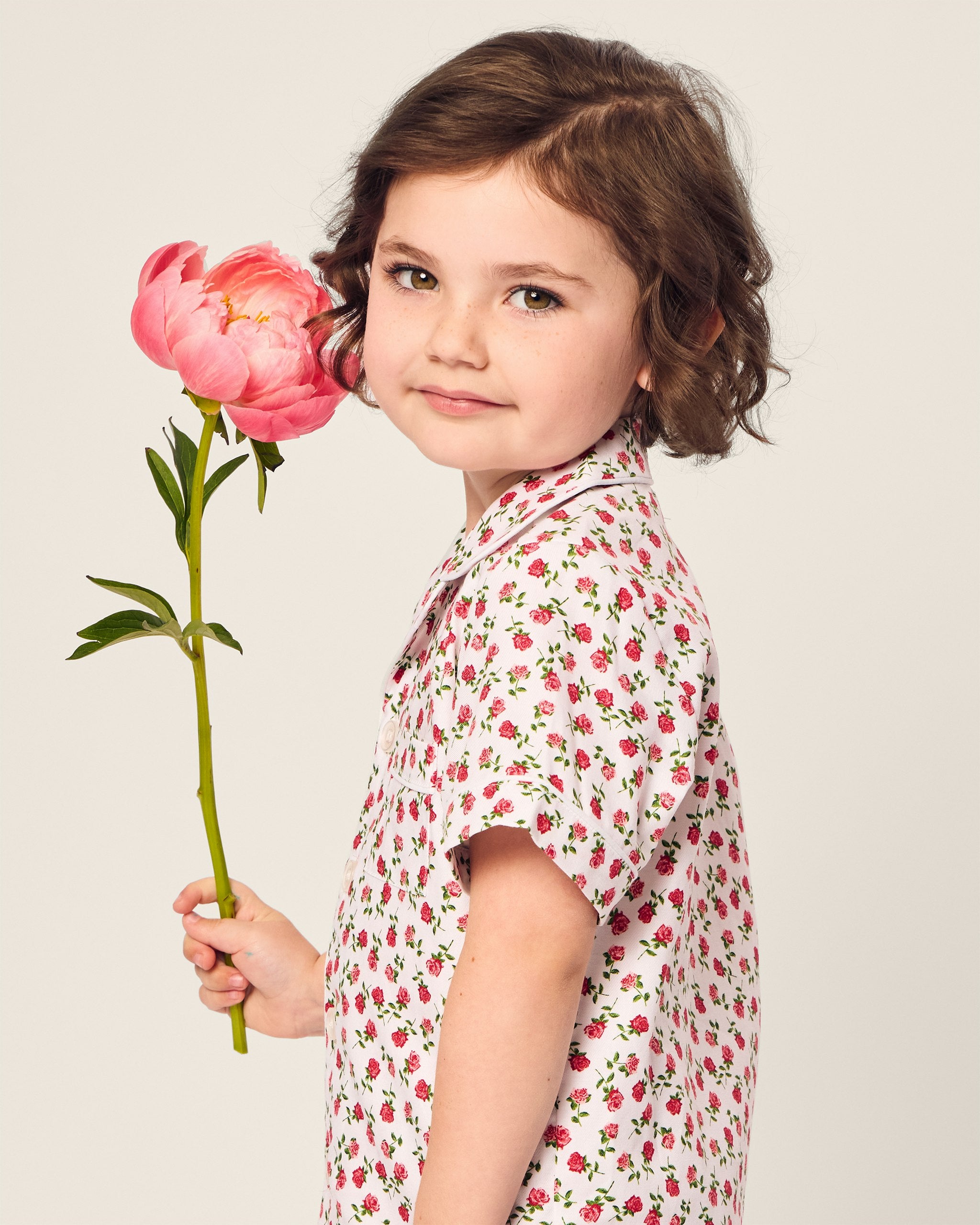 Kid's Twill Short Set in Bluehearts in Petite Petals#Color_Petite Petals