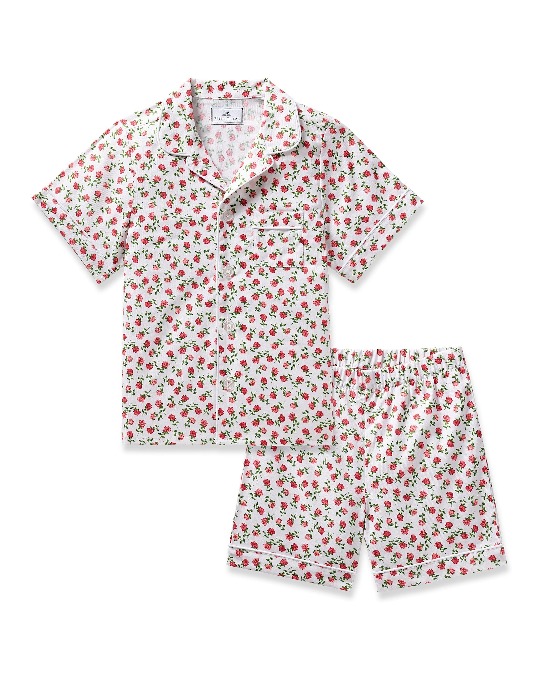 Kid's Twill Short Set in Bluehearts in Petite Petals#Color_Petite Petals