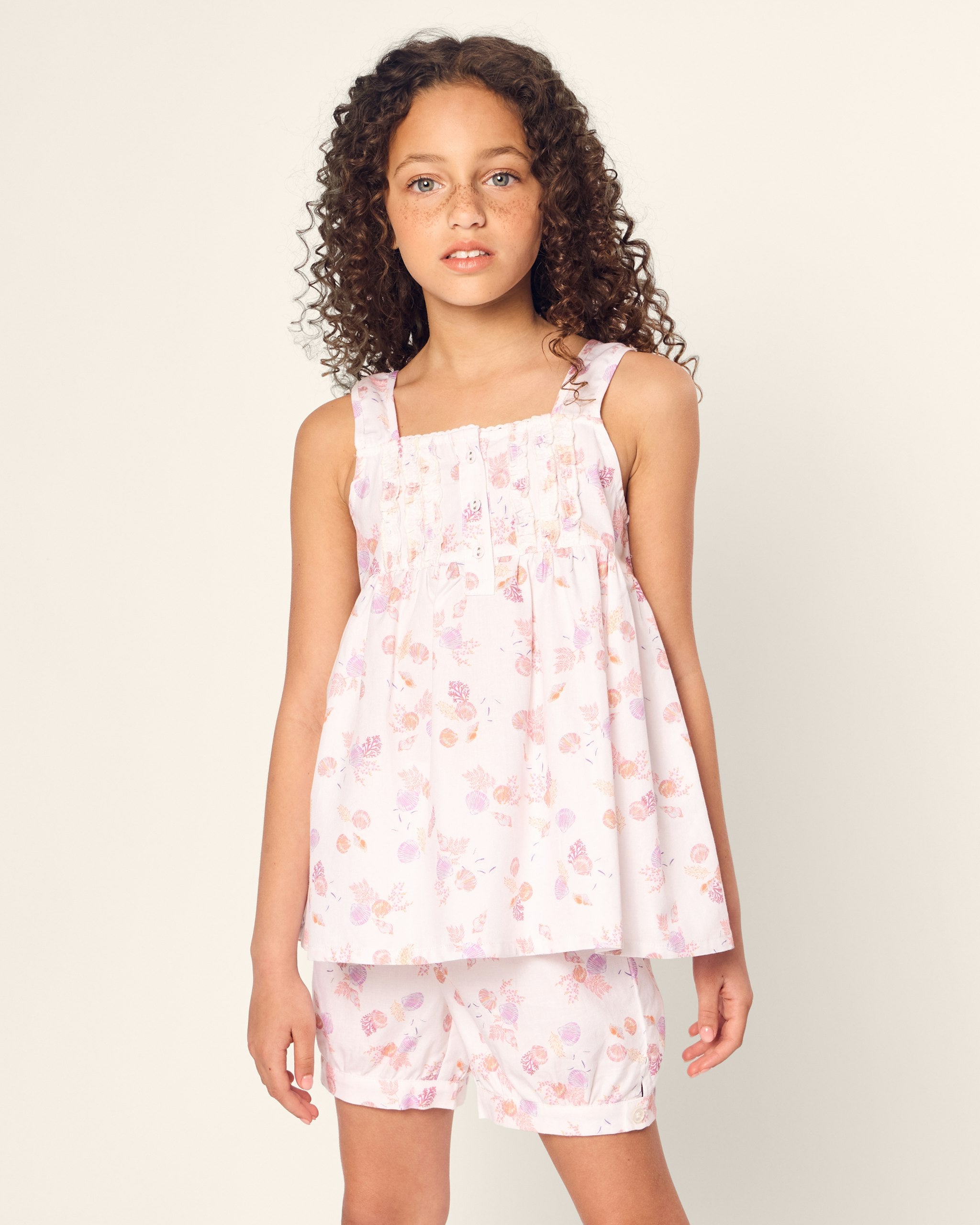 Girl's Twill Charlotte Short Set in Sweethearts in Seashell Splendor#Color_Seashell Splendor