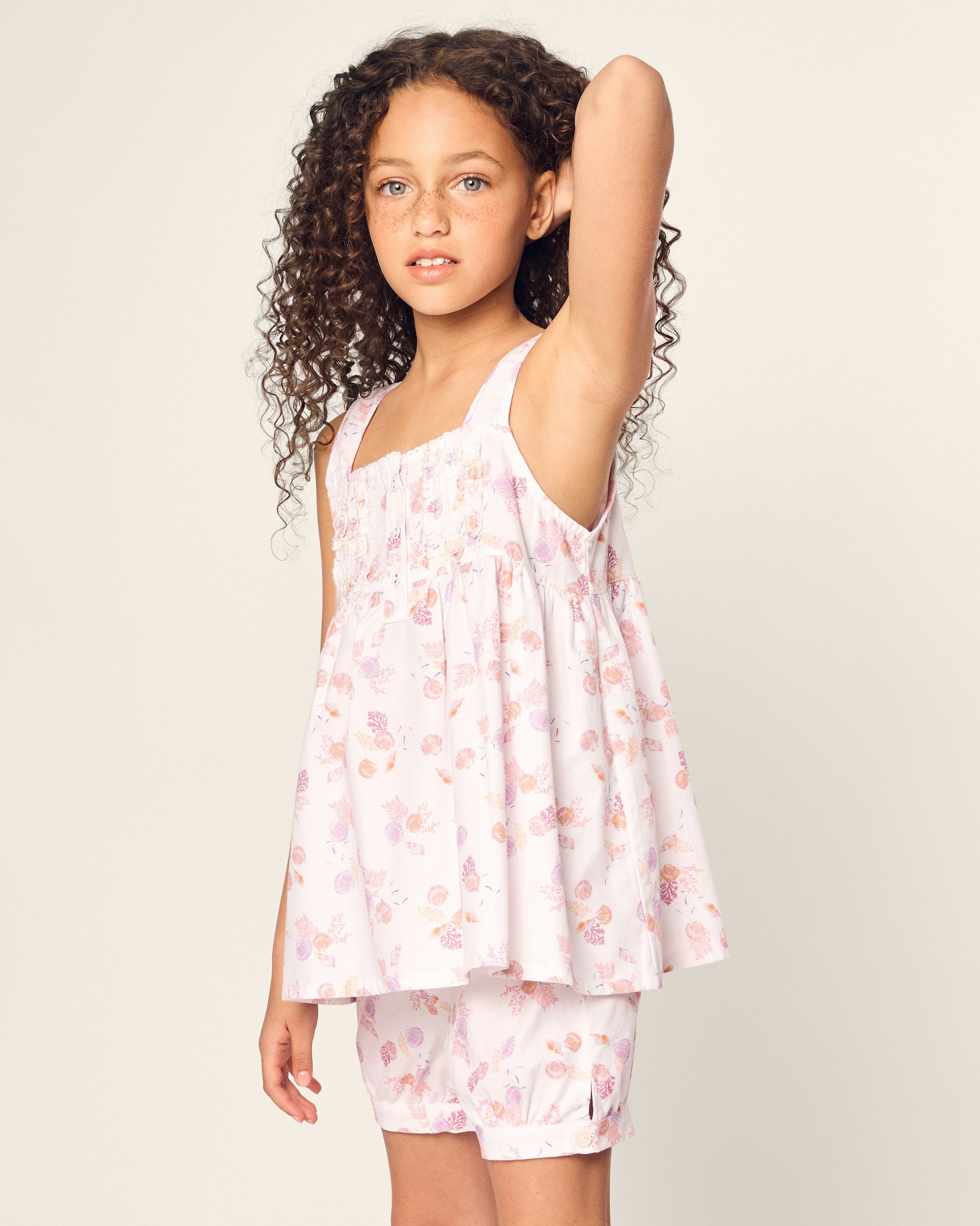 Girl's Twill Charlotte Short Set in Sweethearts in Seashell Splendor#Color_Seashell Splendor