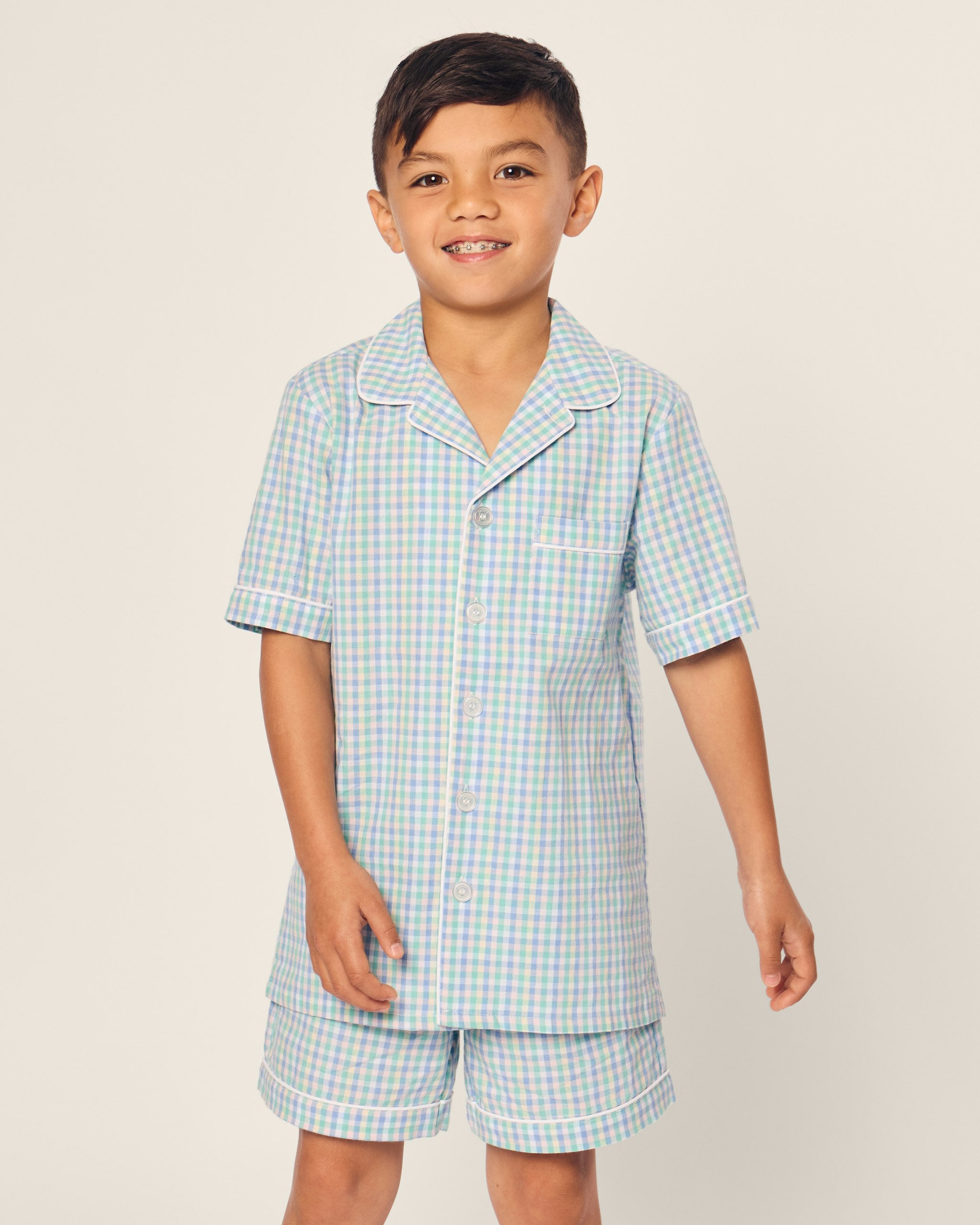 Kid's Twill Short Set in Light Blue Gingham in Spring Gingham#Color_Spring Gingham